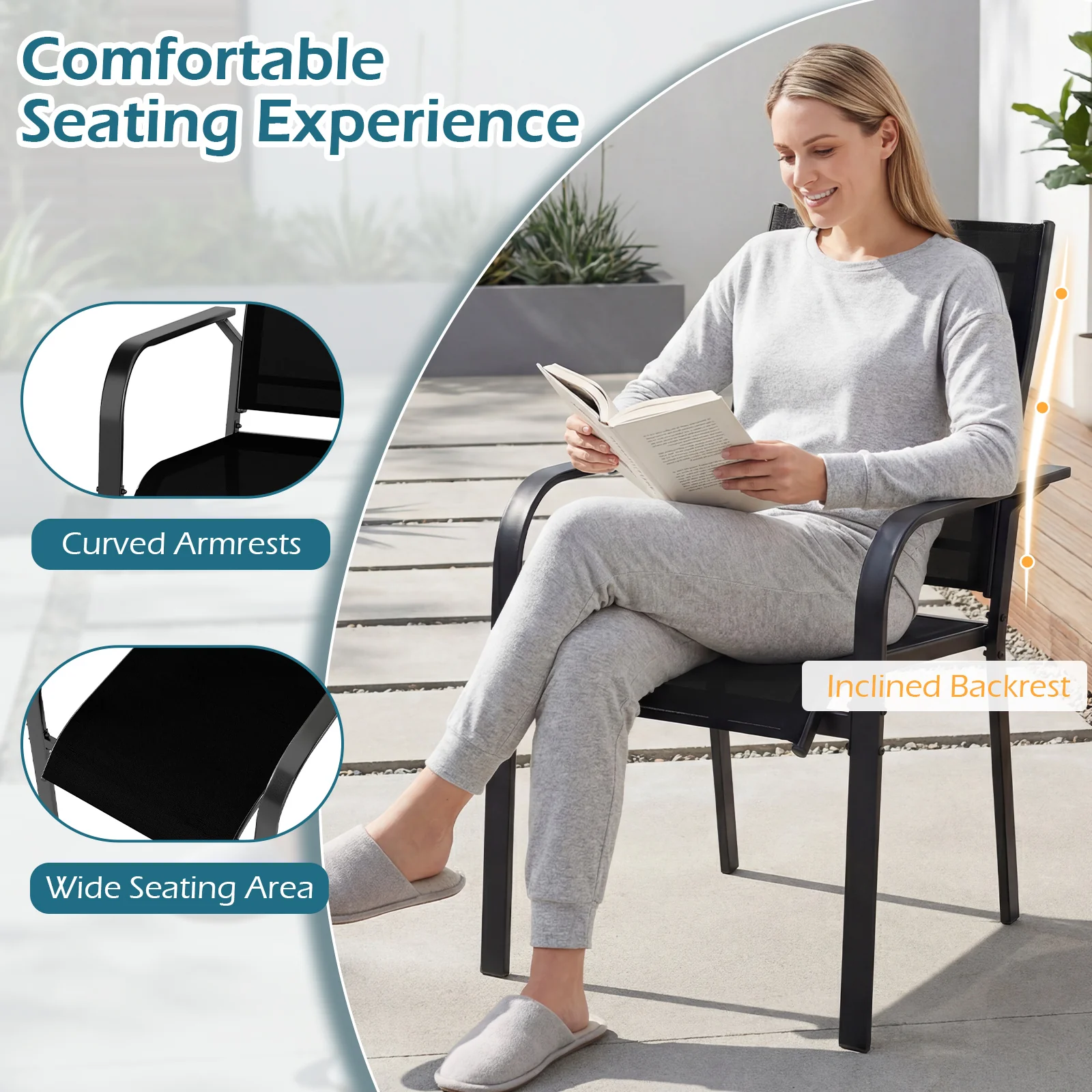 Patio Dining Chairs Set of 2/4/6 Stackable Outdoor Armchairs with Metal Frame-Set of 6 - Image 7