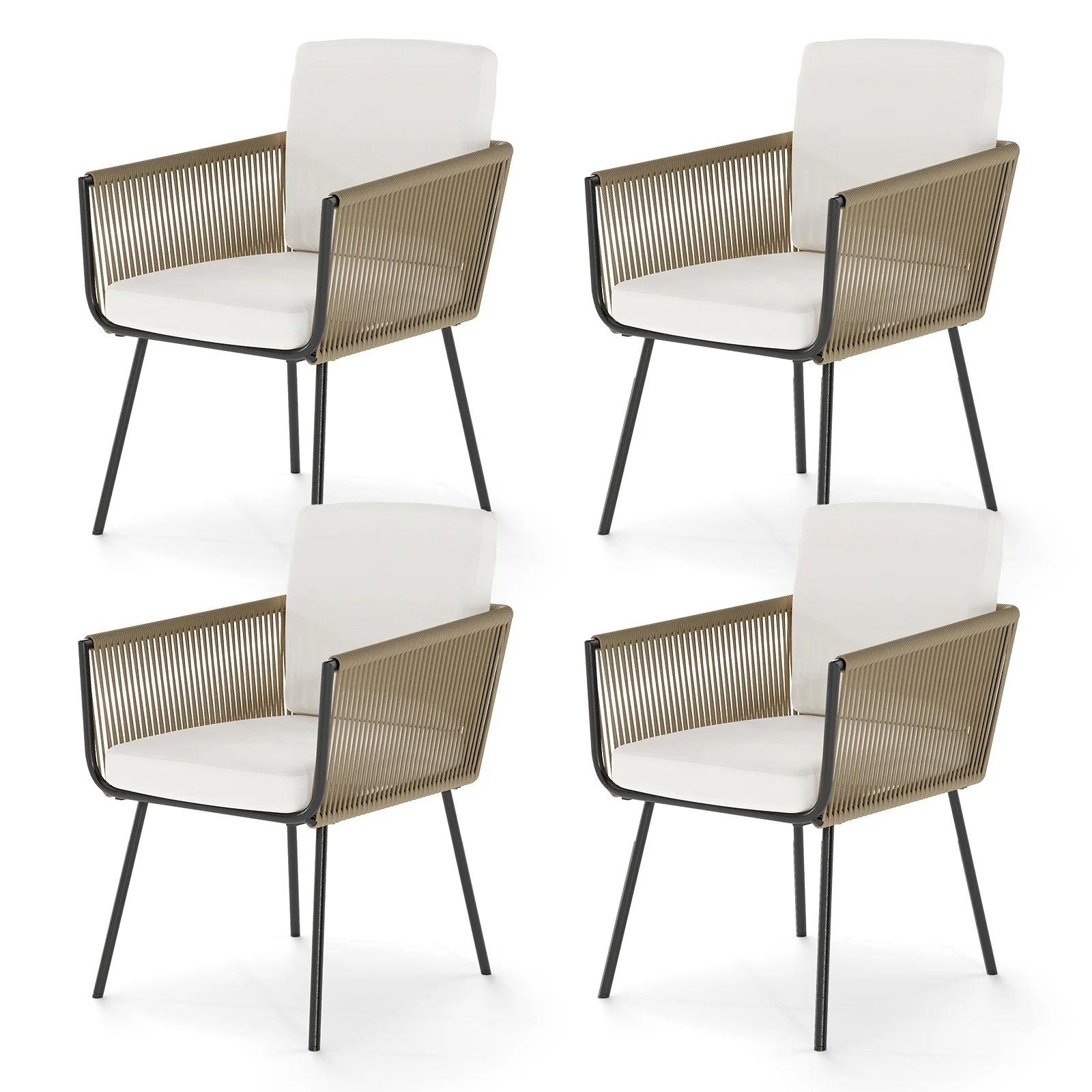 Patio Dining Chairs Set Of 4, Rattan, Off White