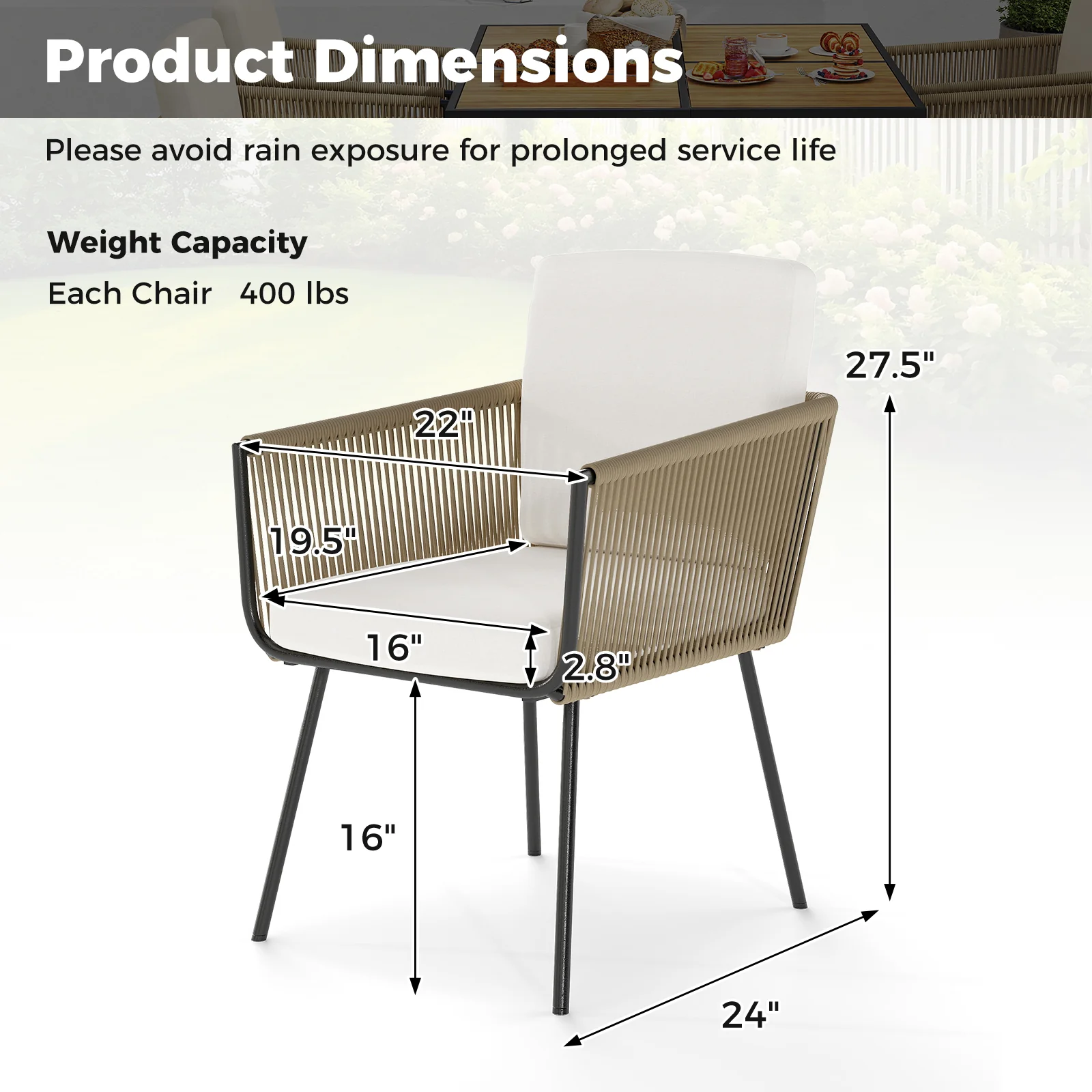 Patio Dining Chairs Set Of 4, Rattan, Off White - Image 5