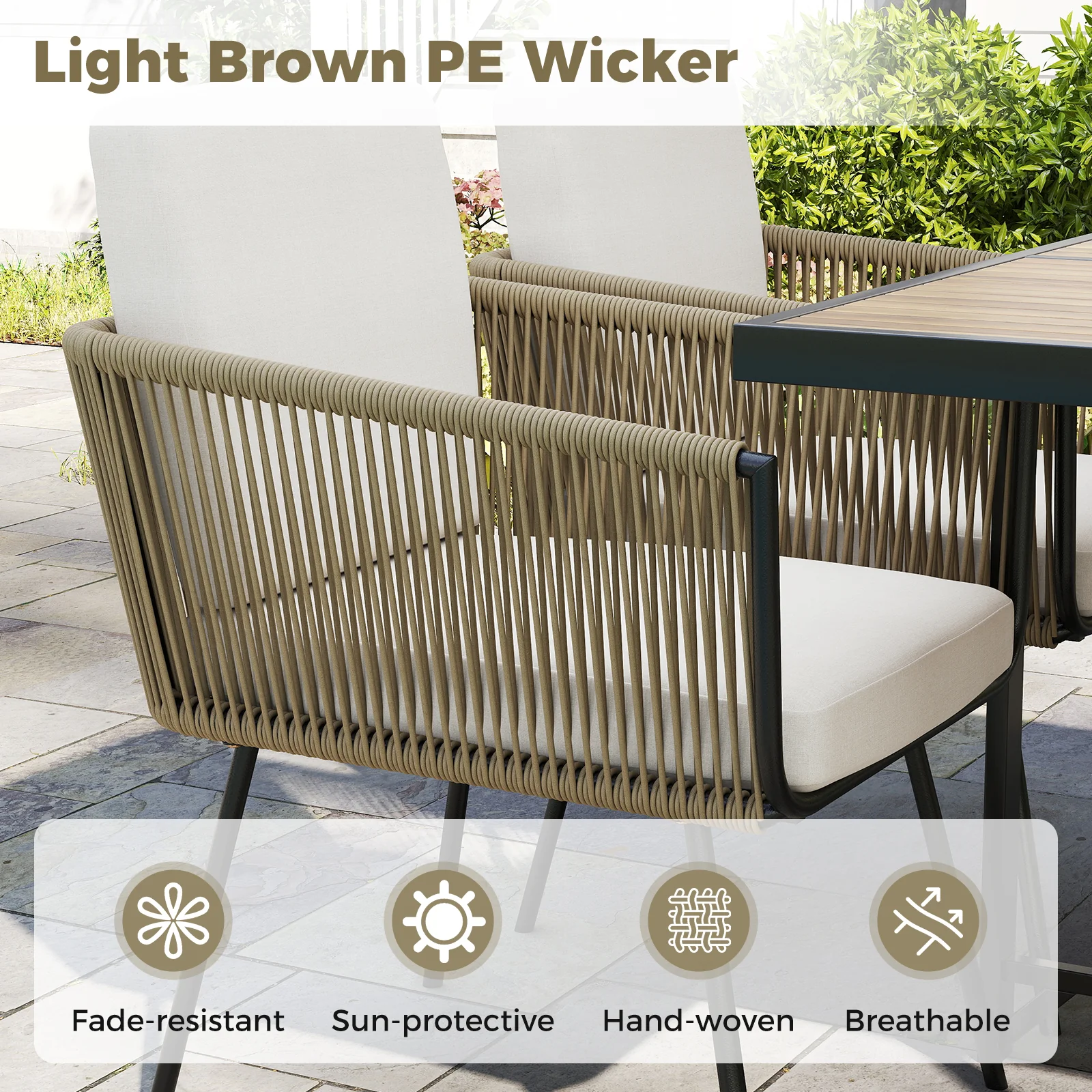 Patio Dining Chairs Set Of 4, Rattan, Off White - Image 6