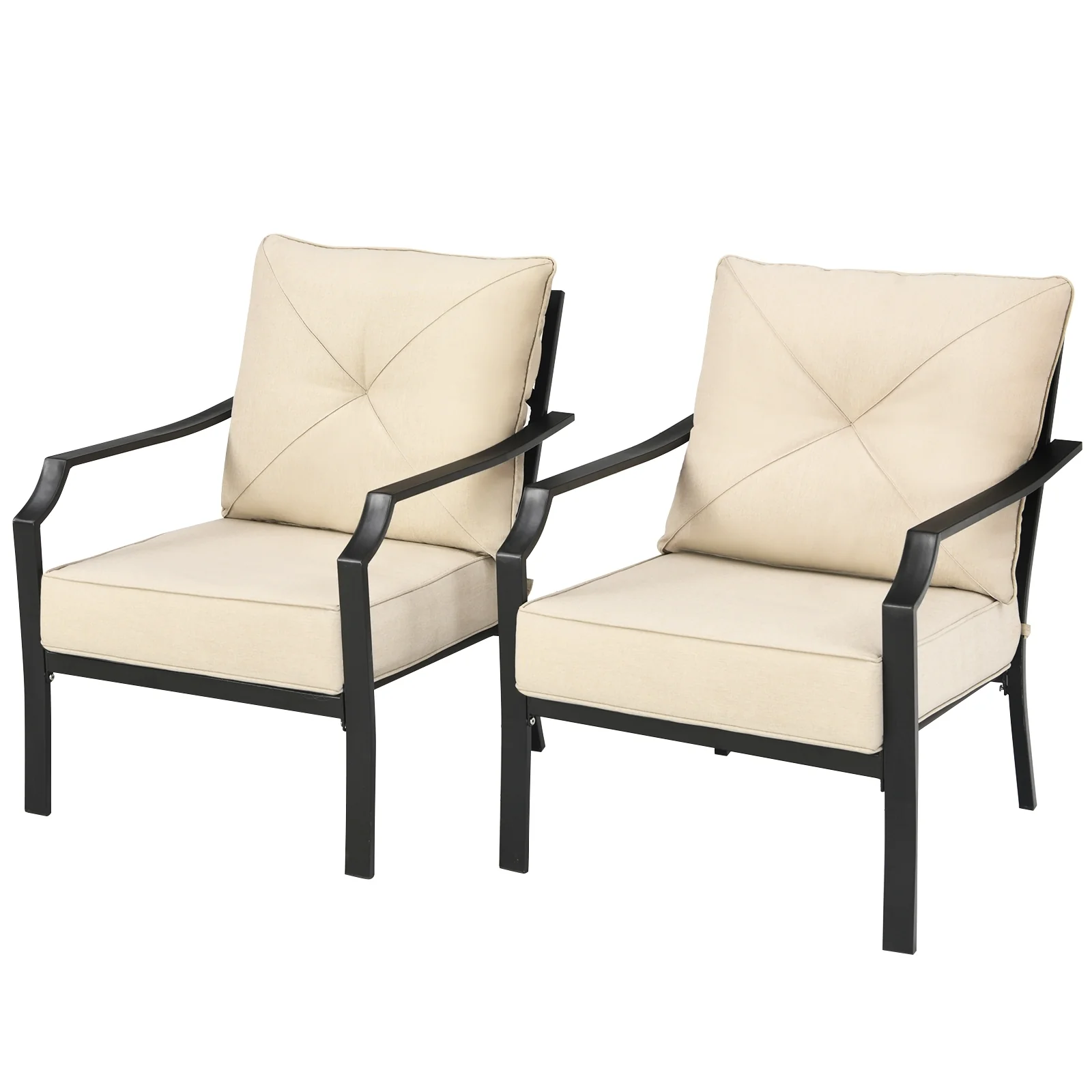 Patio Dining Set, 2 Pieces, Steel Frame, Padded Cushions Armrest, Beige - Image 4