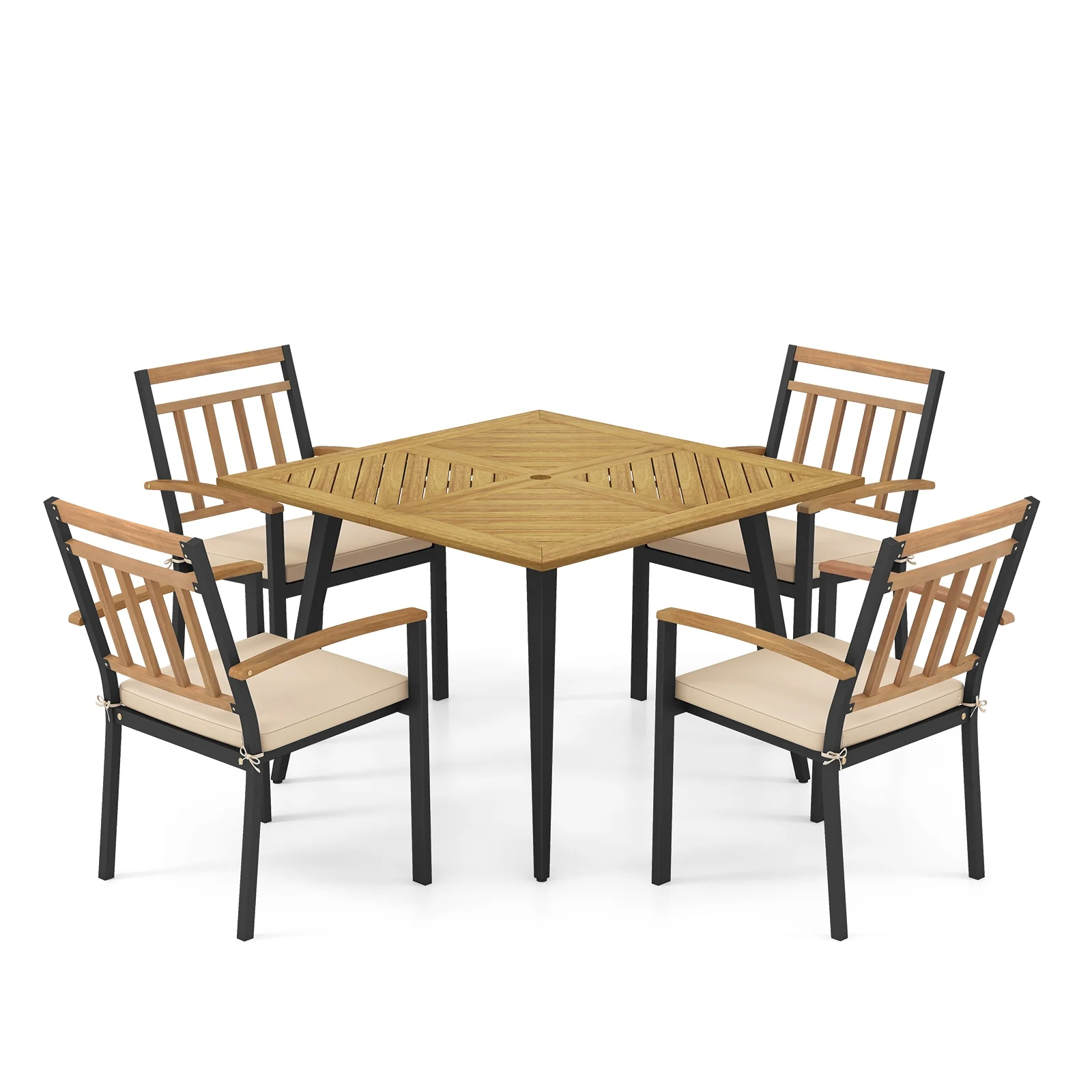 Patio Dining Set, 5 Pieces With Cushions, 1.9 Inches Umbrella Hole, Beige - Image 4
