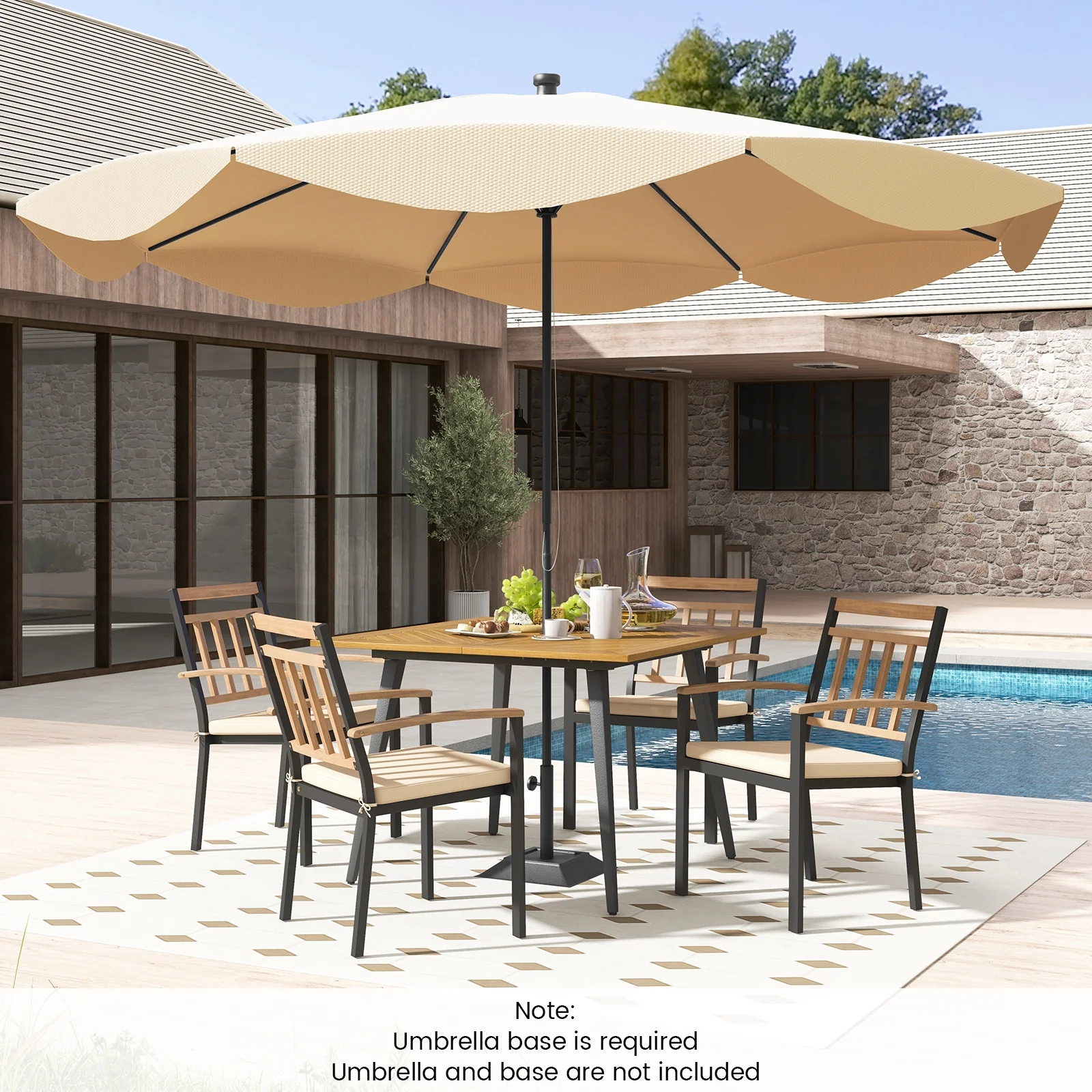 Patio Dining Set, 5 Pieces With Cushions, 1.9 Inches Umbrella Hole, Beige - Image 7