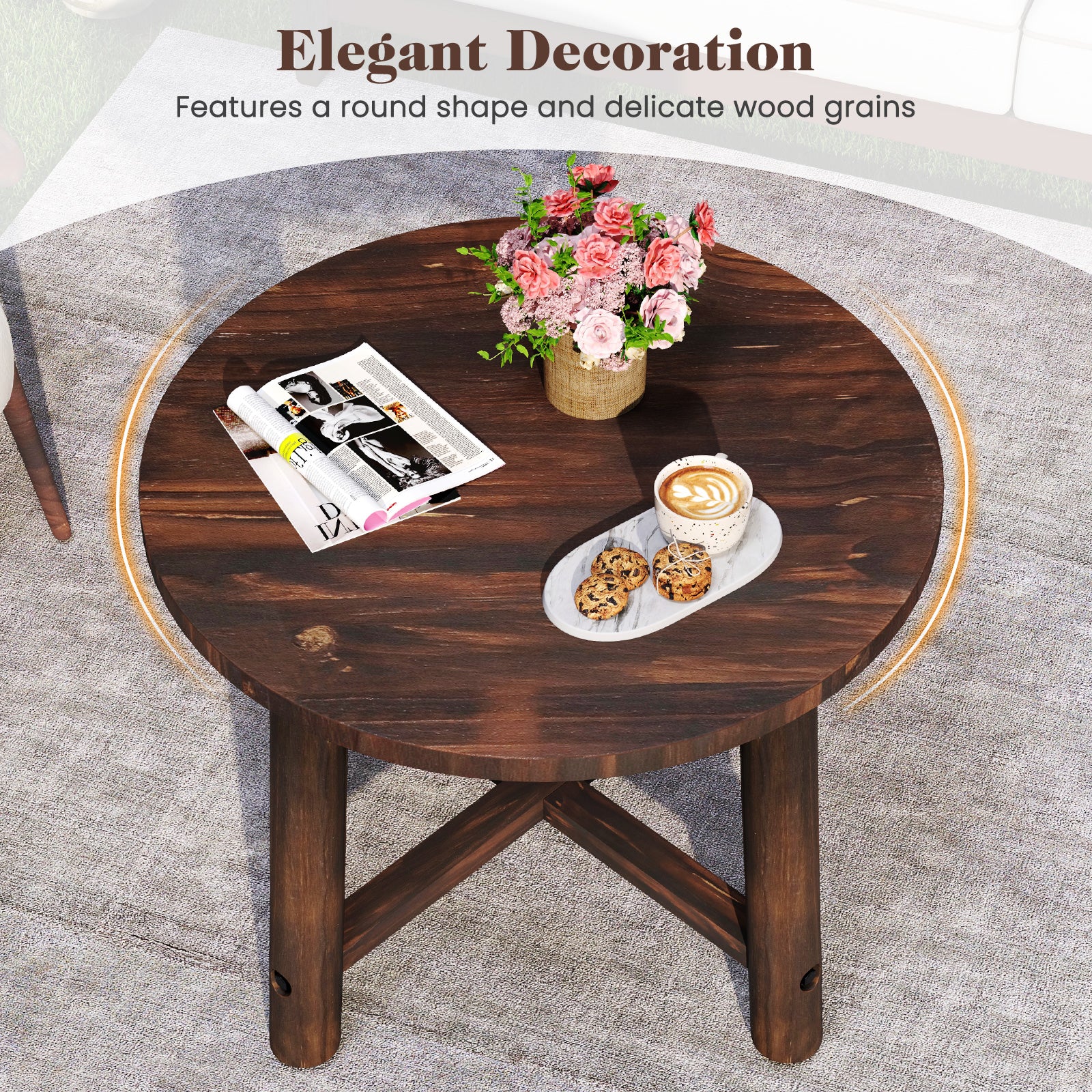 Patio End Table, Solid Wood Structure, Brown - Image 10