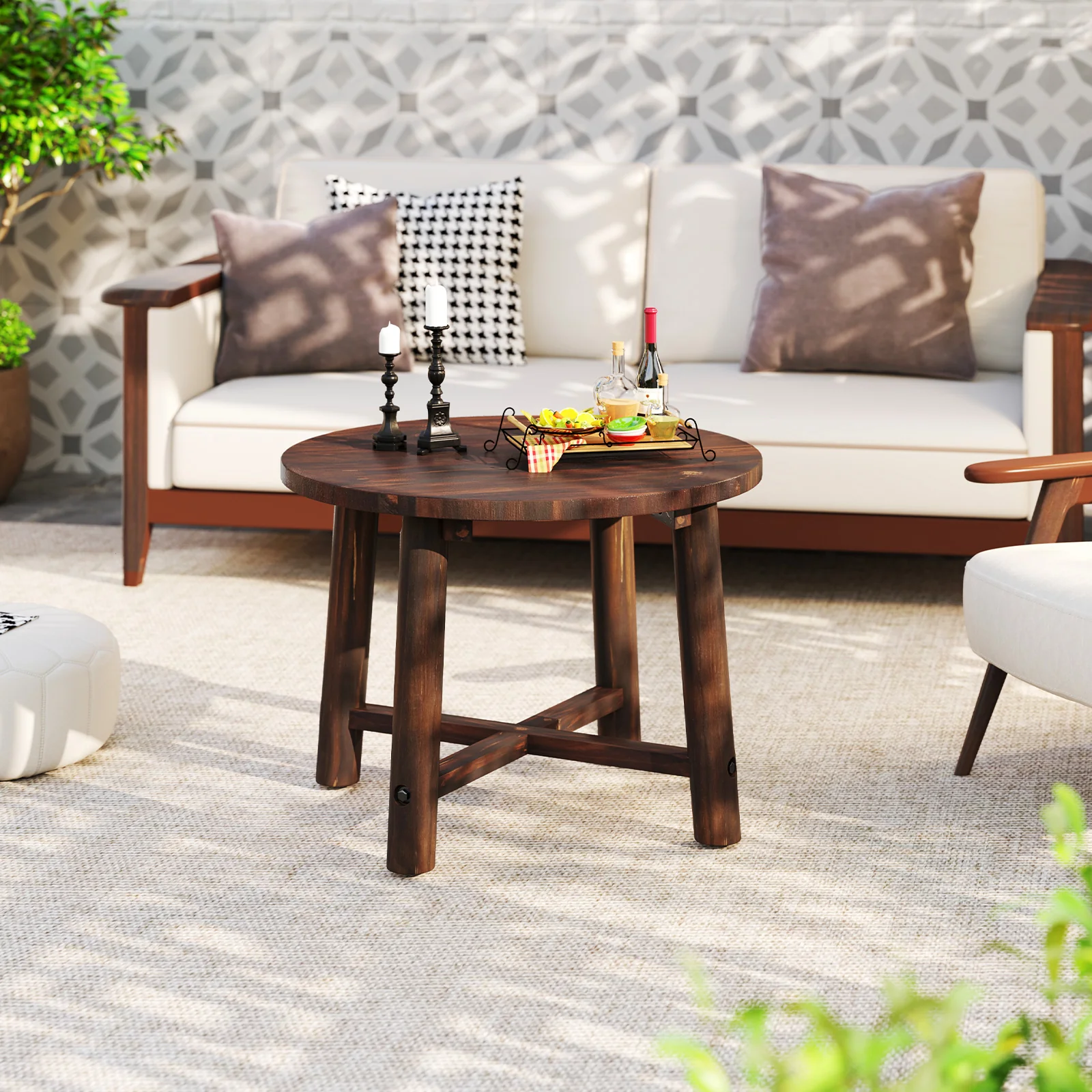 Patio End Table, Solid Wood Structure, Brown - Image 2