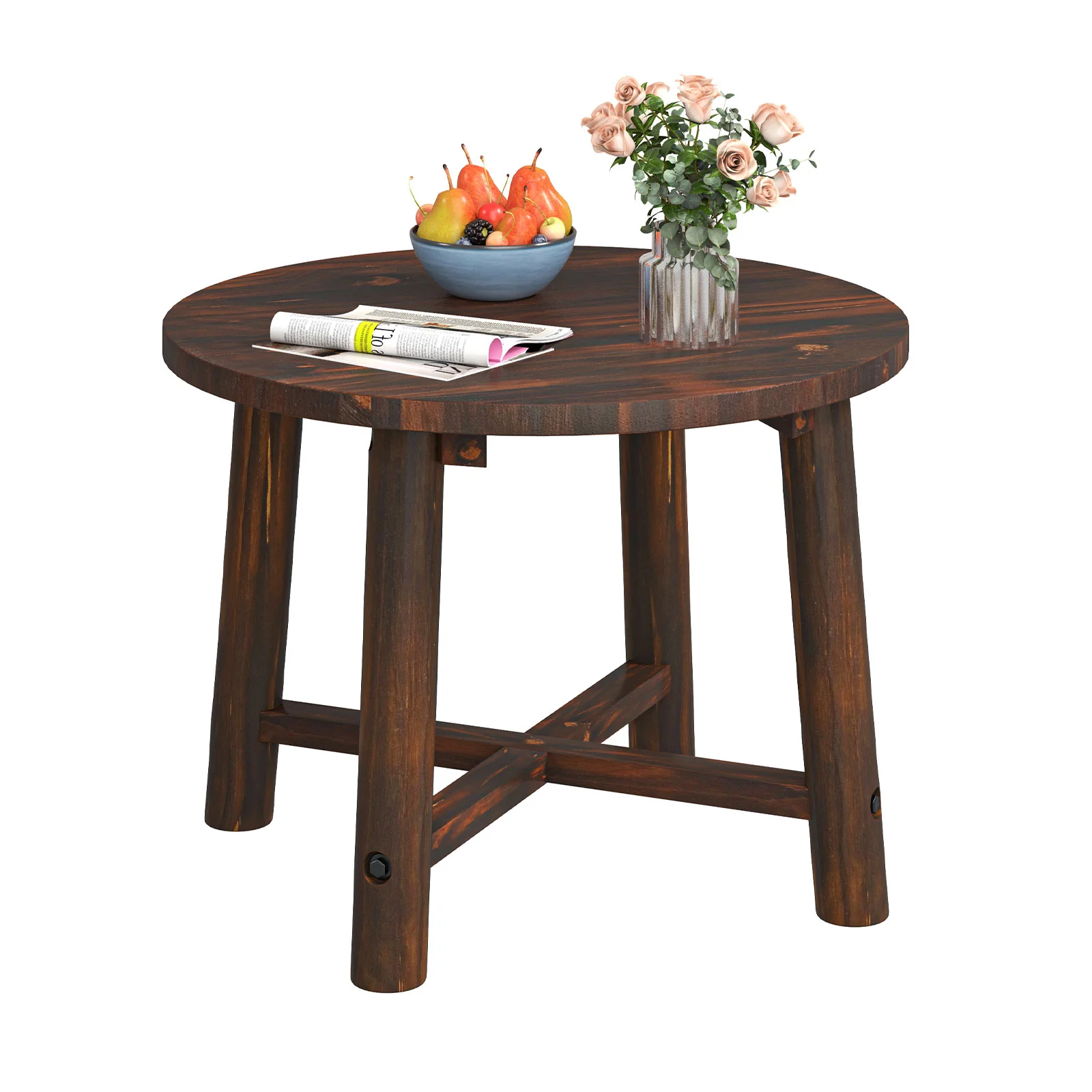 Patio End Table, Solid Wood Structure, Brown - Image 4