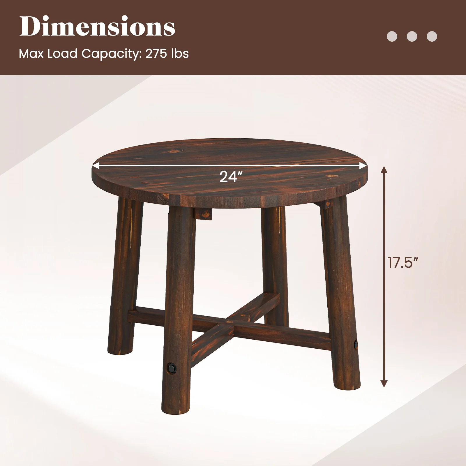 Patio End Table, Solid Wood Structure, Brown - Image 5