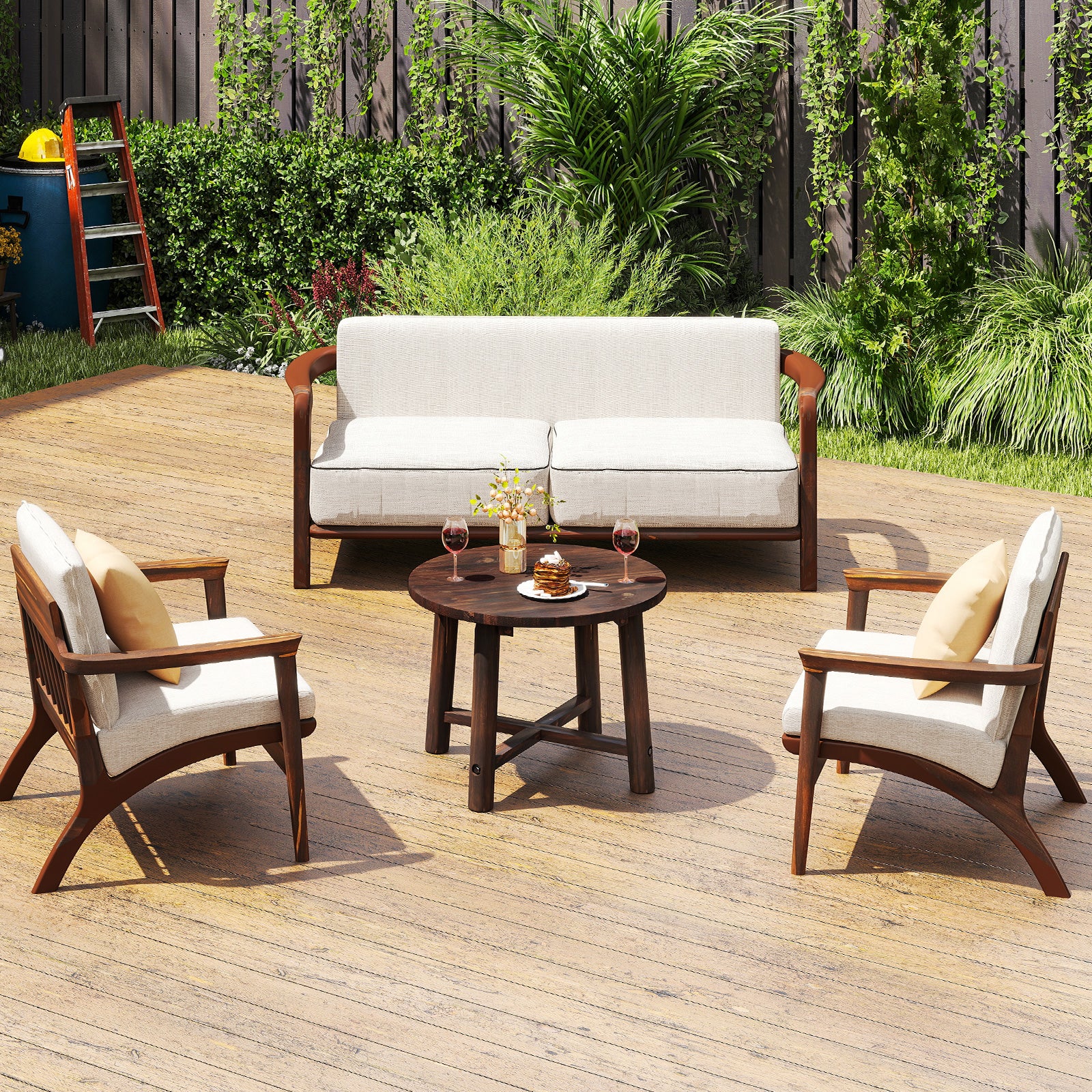 Patio End Table, Solid Wood Structure, Brown - Image 6