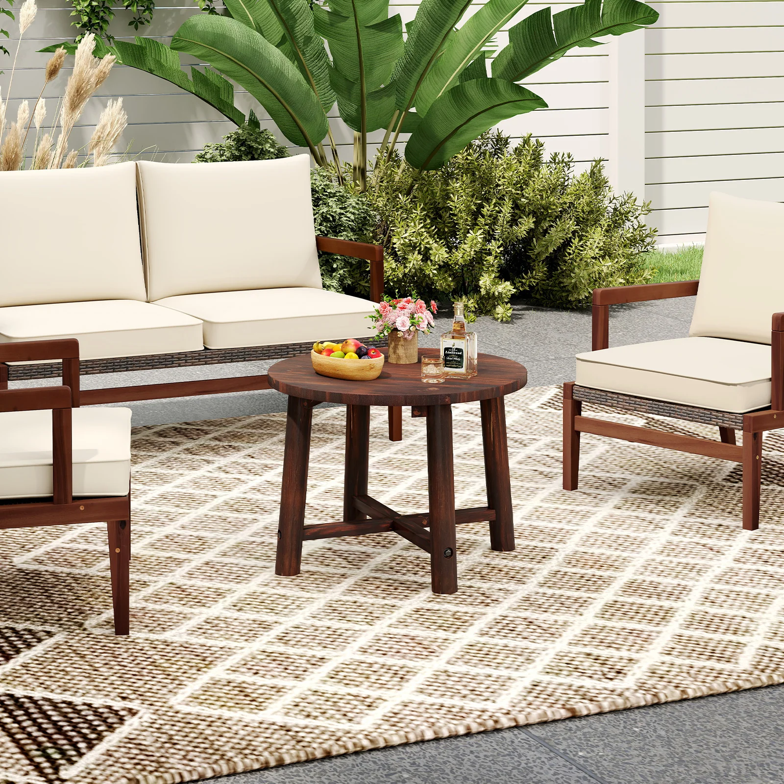 Patio End Table, Solid Wood Structure, Brown - Image 7