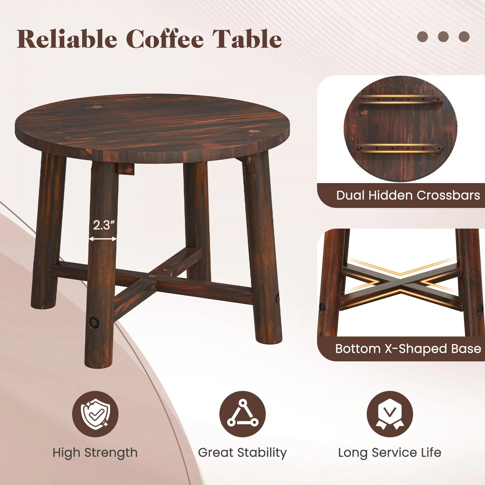 Patio End Table, Solid Wood Structure, Brown - Image 9