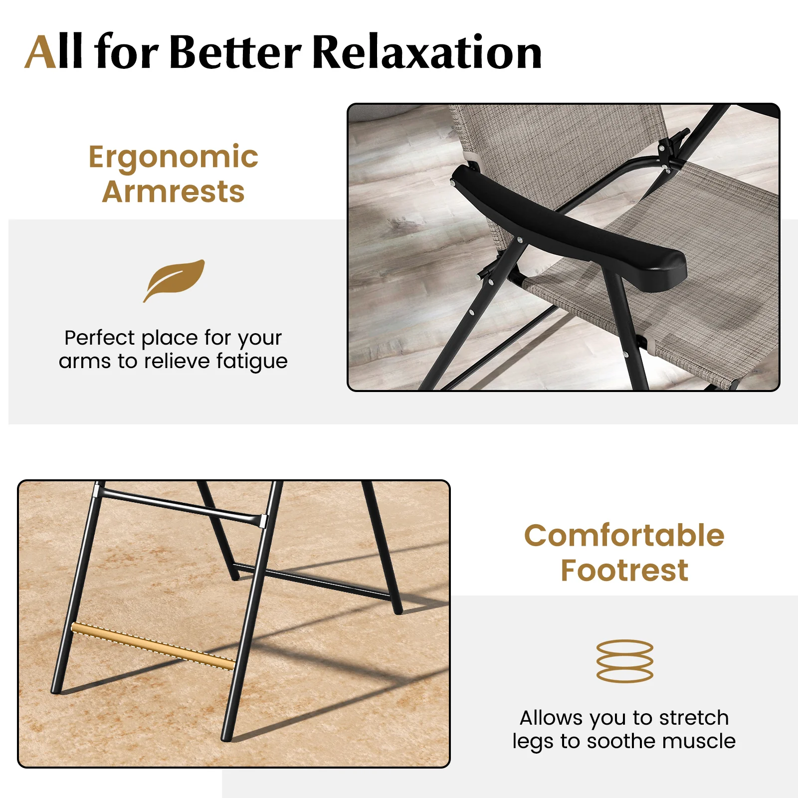 Patio Folding Bar Stool Set, Metal Frame With Footrest, Coffee - Image 8