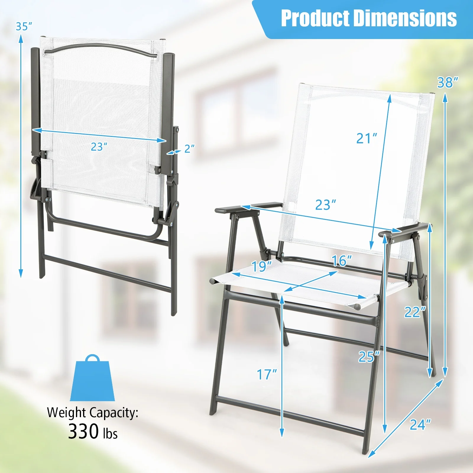 Patio Folding Chair Set, 4 Chairs, Rustproof Metal Frame, White - Image 5