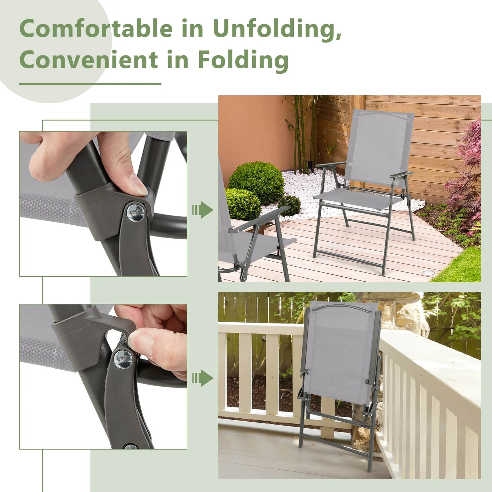 Patio Folding Chair Set, 4 Pack, Rustproof Metal Frame, Gray - Image 7
