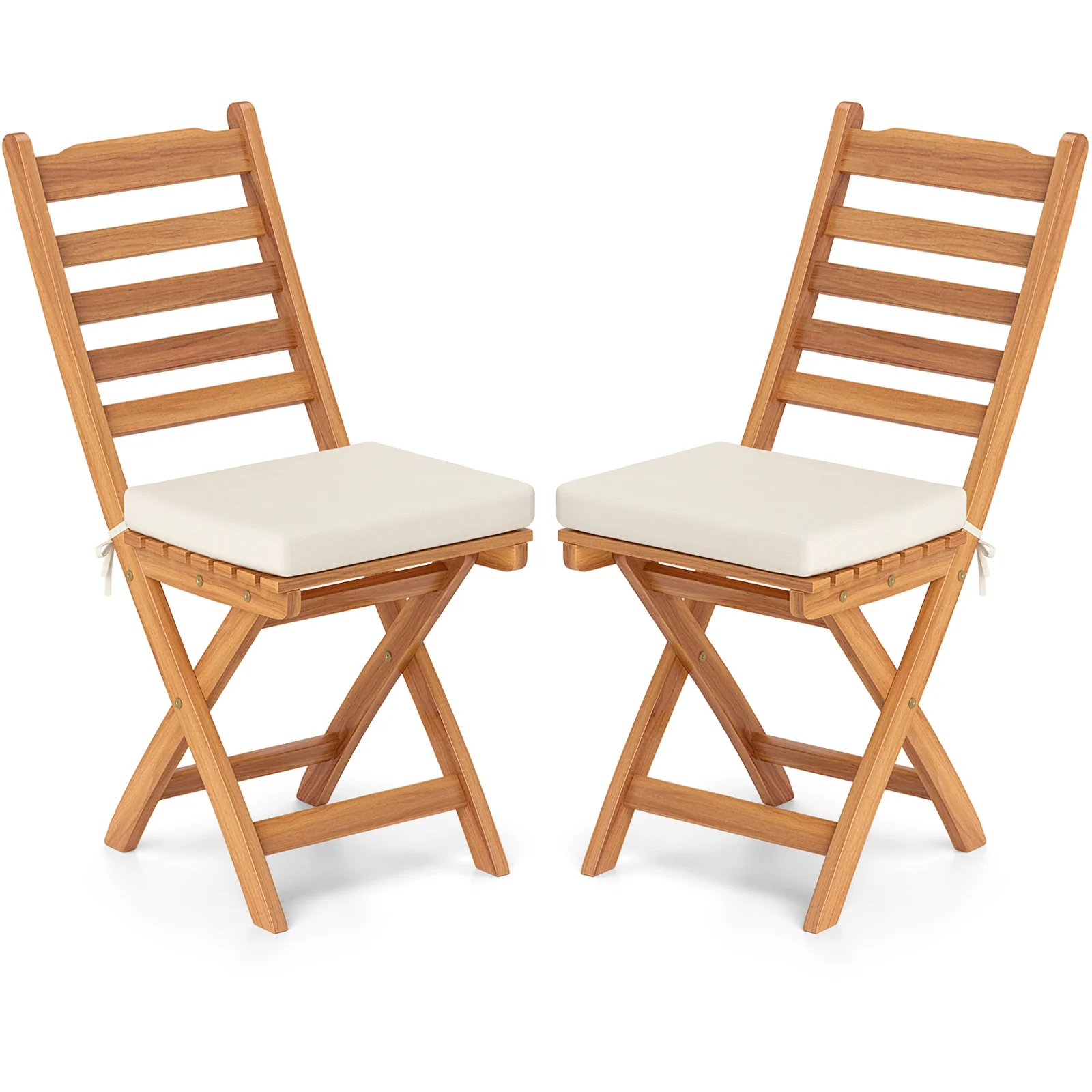 Patio Folding Chairs, Set of 2, Soft Seat Cushion, White - Image 2