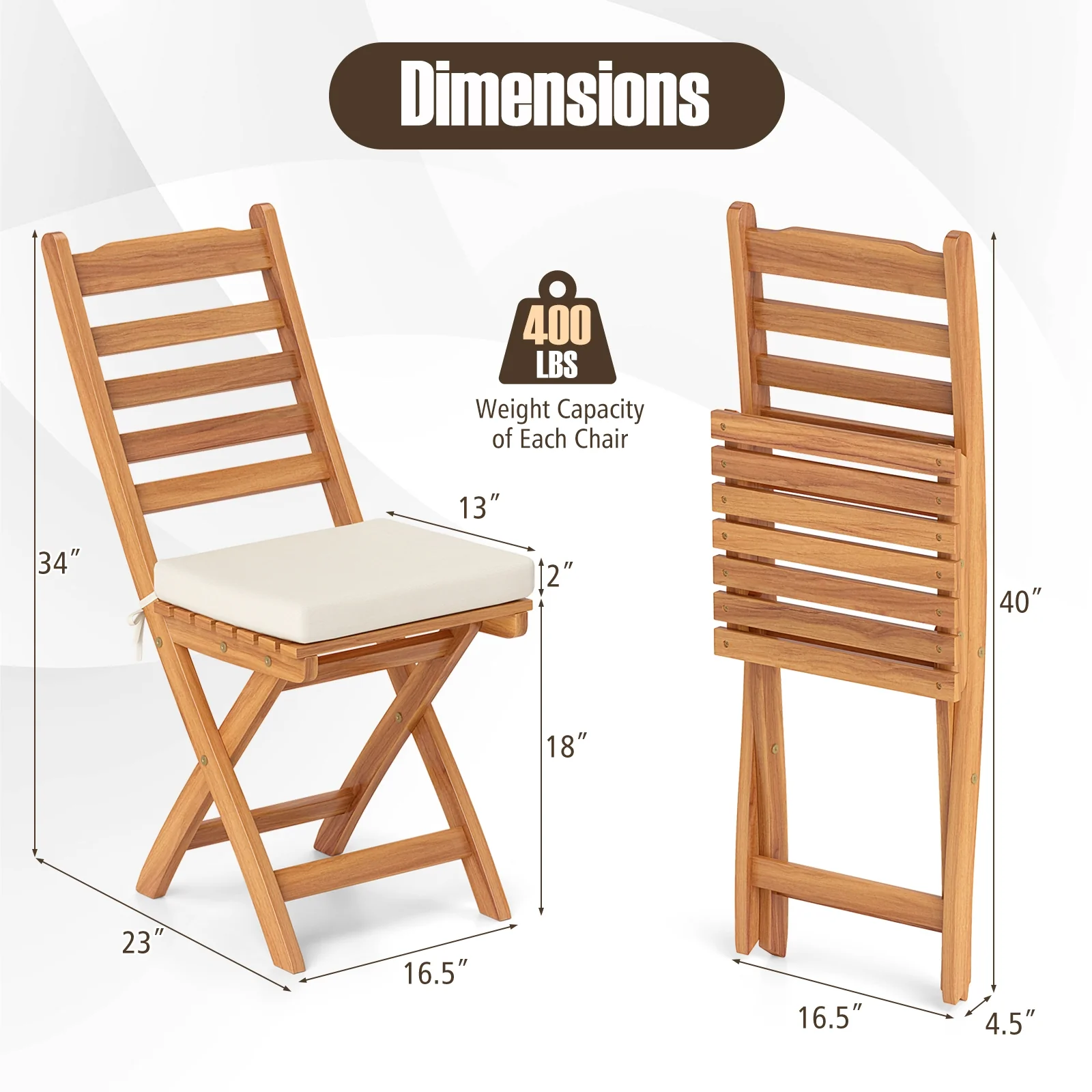 Patio Folding Chairs, Set of 2, Soft Seat Cushion, White - Image 3