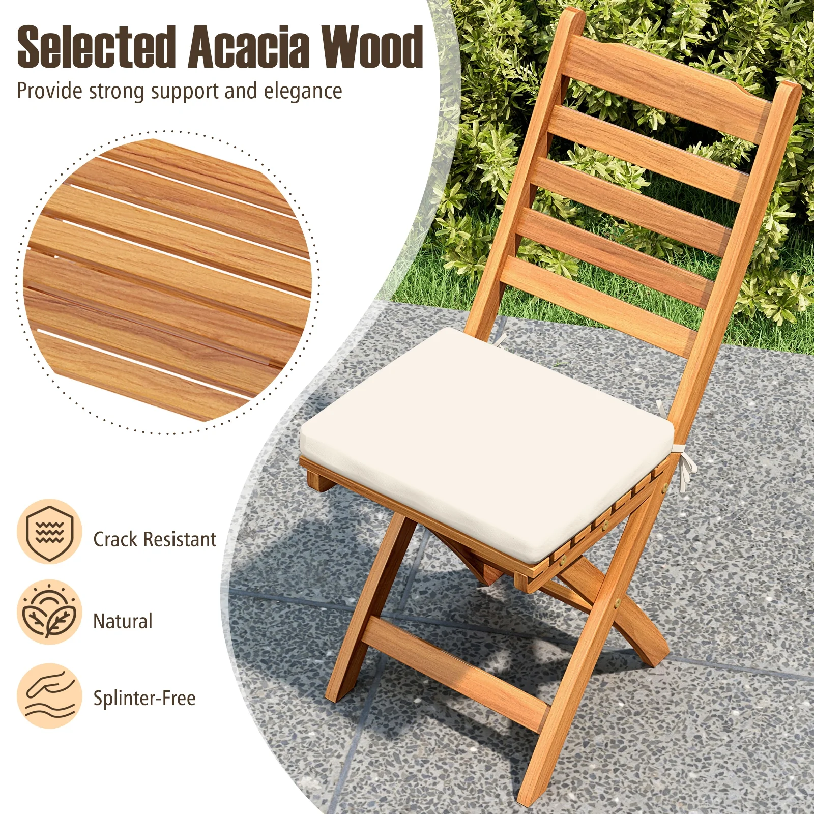 Patio Folding Chairs, Set of 2, Soft Seat Cushion, White - Image 5