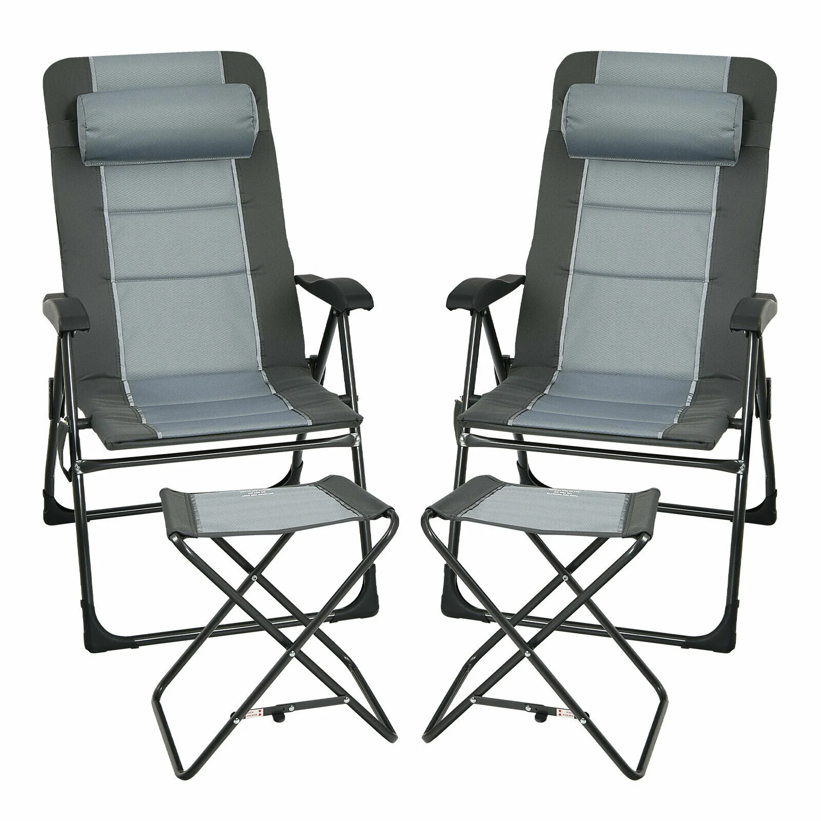 Patio Folding Dining Chair With Ottoman Set, Adjustable Recliner, Gray - Image 8