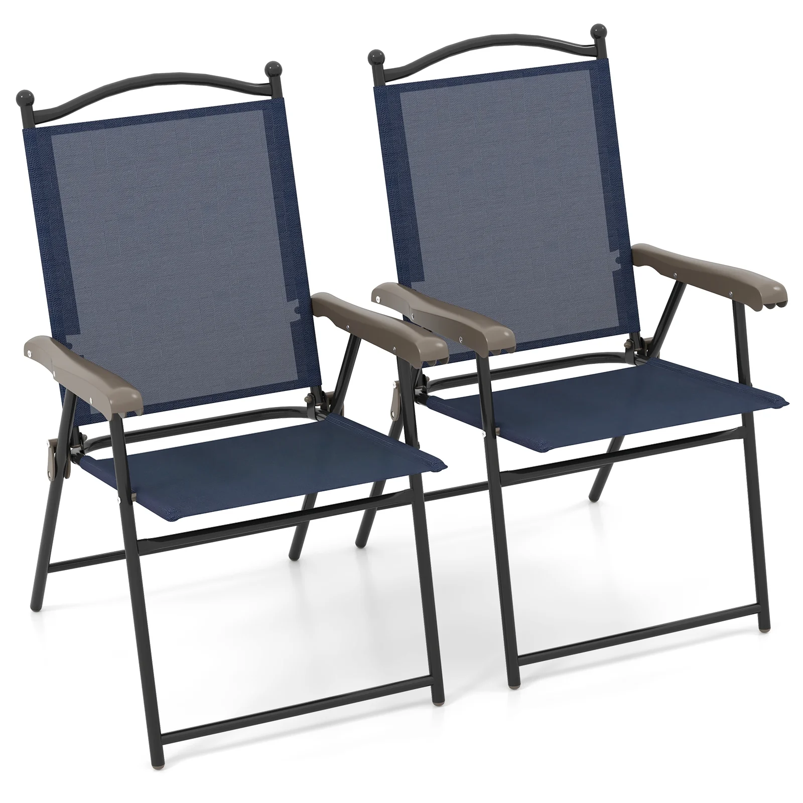 Patio Folding Sling Back Camping Deck Chairs, Set of 2, Navy - Image 4