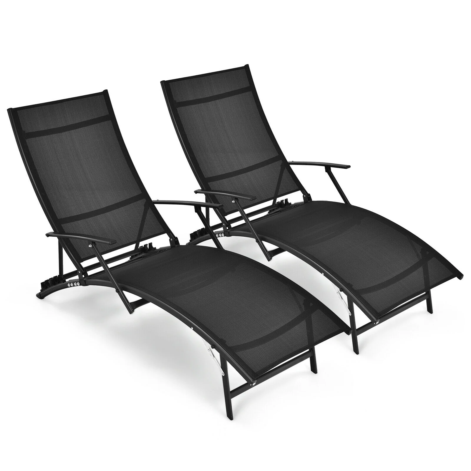 Patio Folding Stackable Lounge Chair Chaise, Black - Image 4