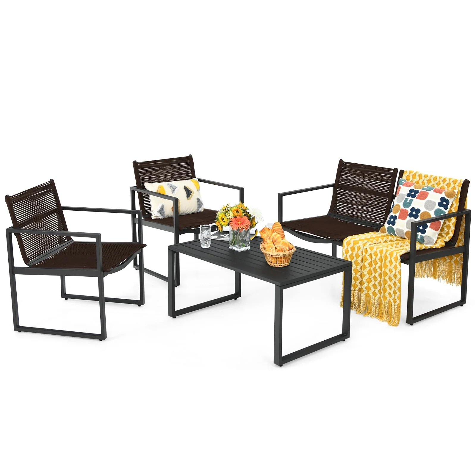 Patio Furniture Conversation Set, 4 Pieces, Black - Image 5
