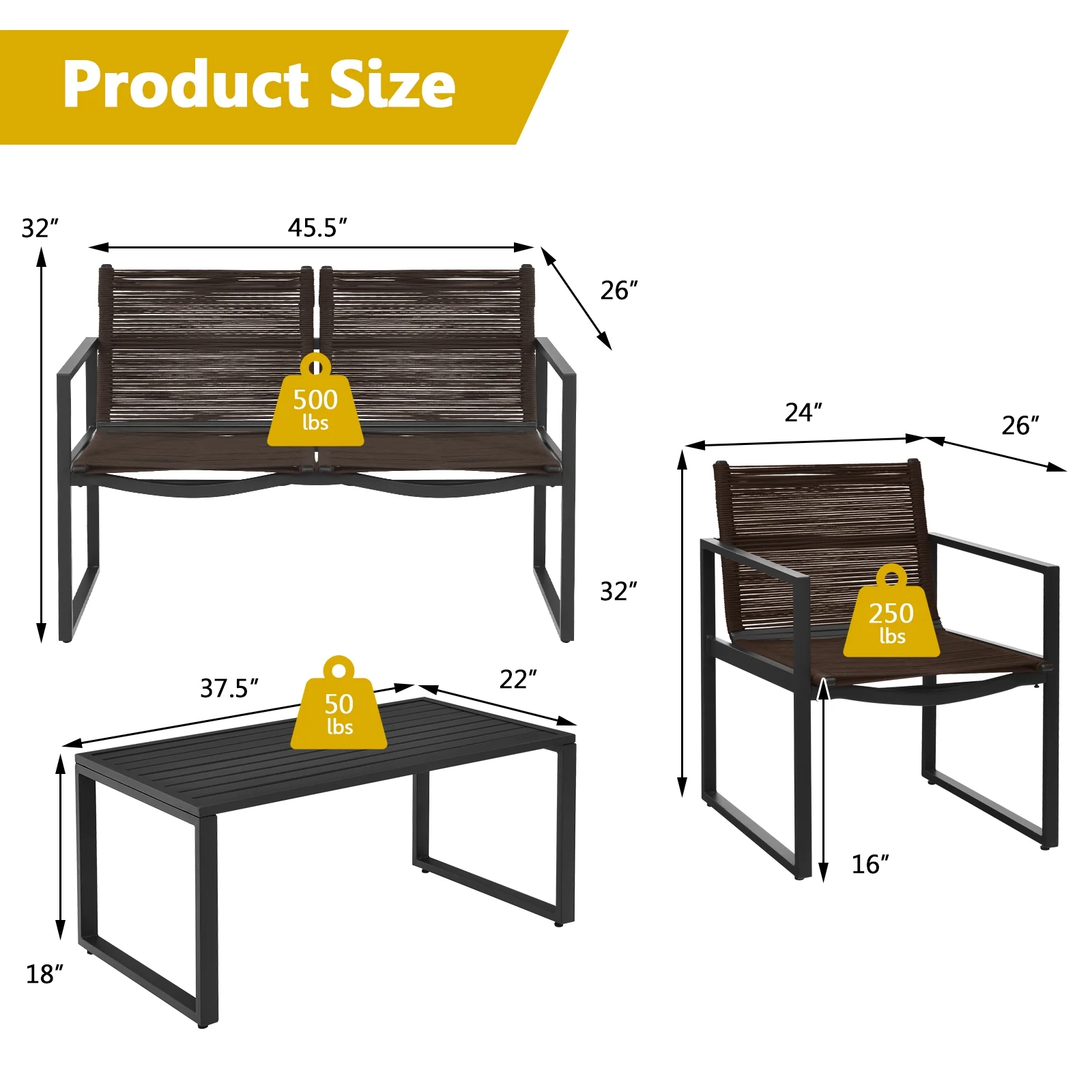 Patio Furniture Conversation Set, 4 Pieces, Black - Image 6