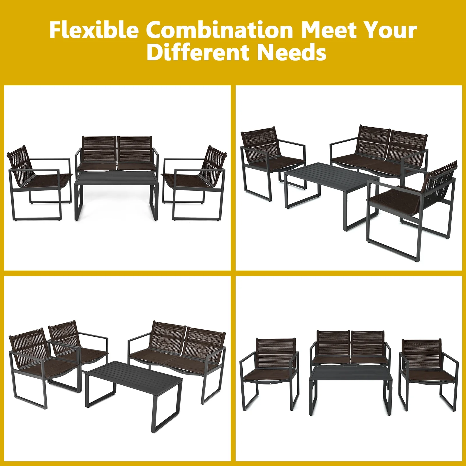 Patio Furniture Conversation Set, 4 Pieces, Black - Image 8