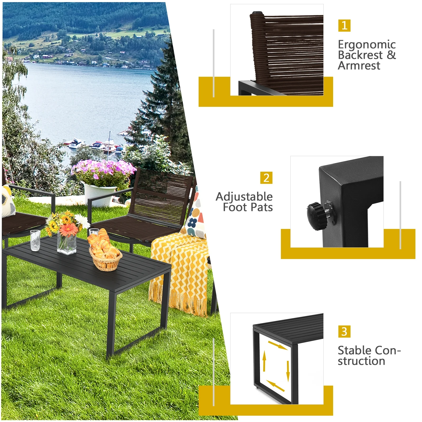 Patio Furniture Conversation Set, 4 Pieces, Black - Image 9