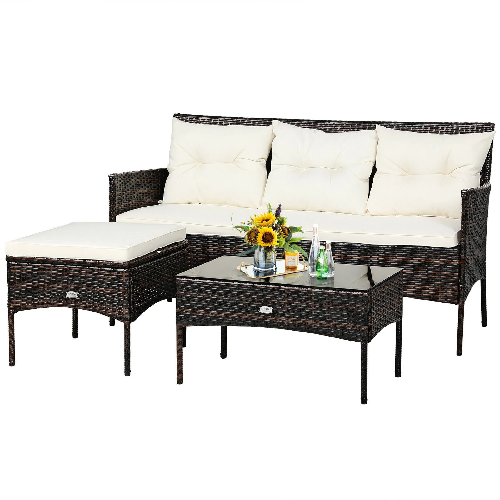 Patio Furniture Sectional Set, 3 Pieces, 5 Cushions, White - Image 10