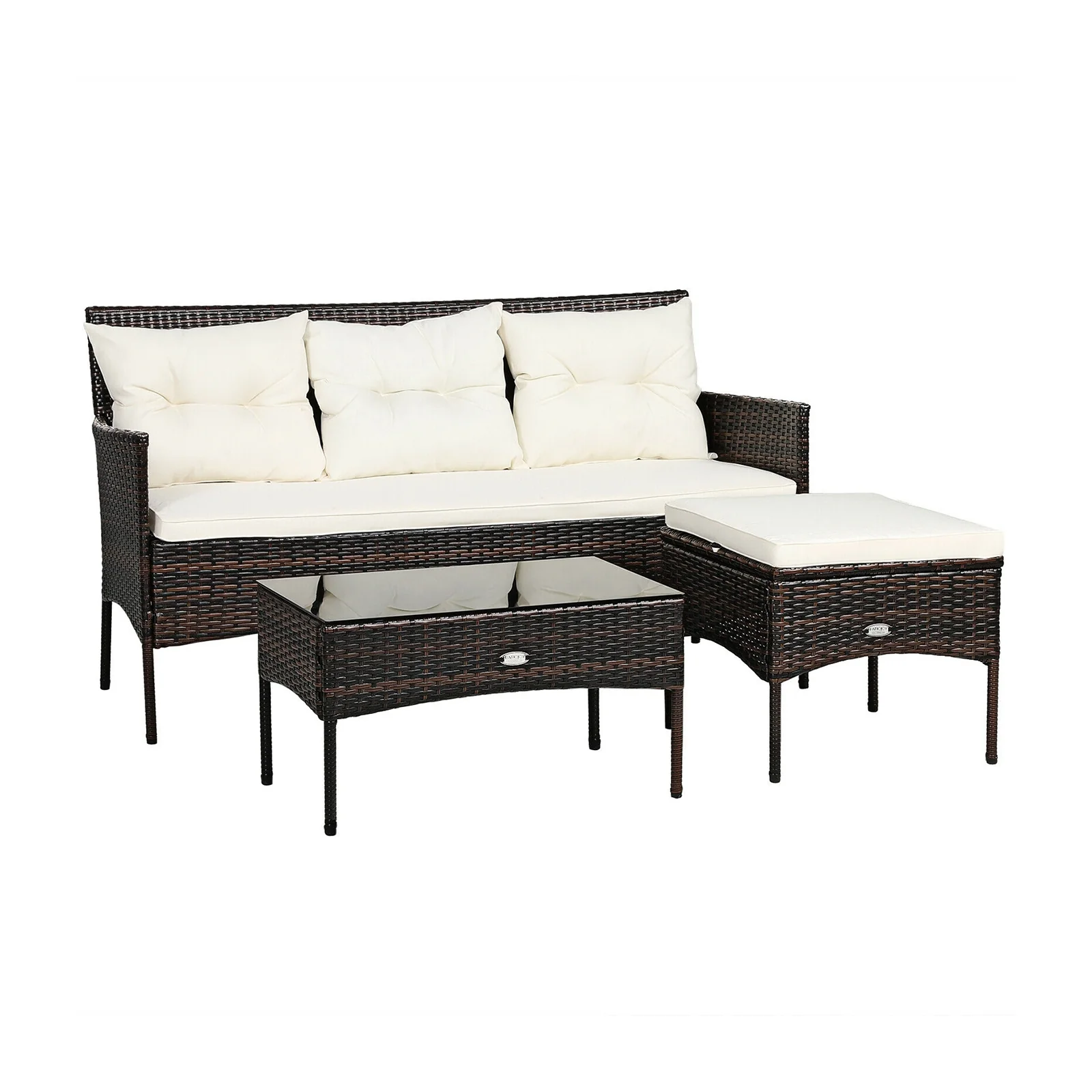 Patio Furniture Sectional Set, 3 Pieces, 5 Cushions, White - Image 4