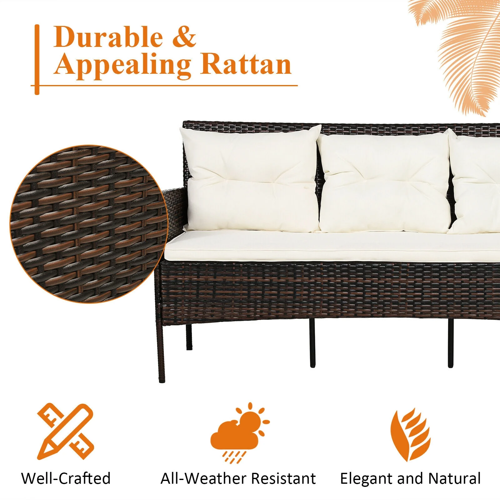 Patio Furniture Sectional Set, 3 Pieces, 5 Cushions, White - Image 8