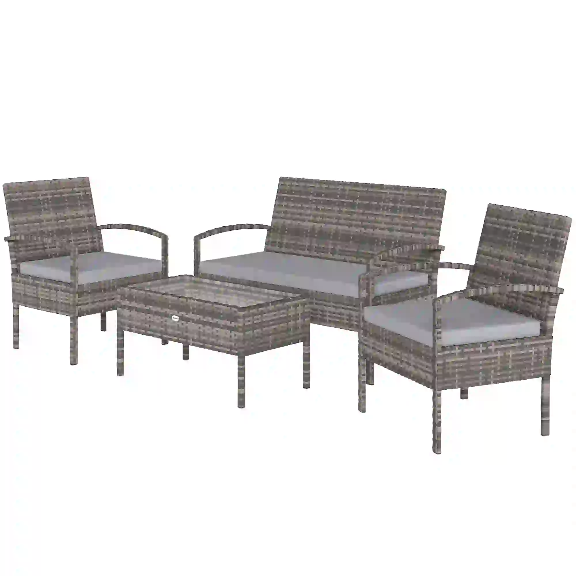 Patio Furniture Set, Loveseat, 2 Armchairs & Coffee Table, Light Grey
