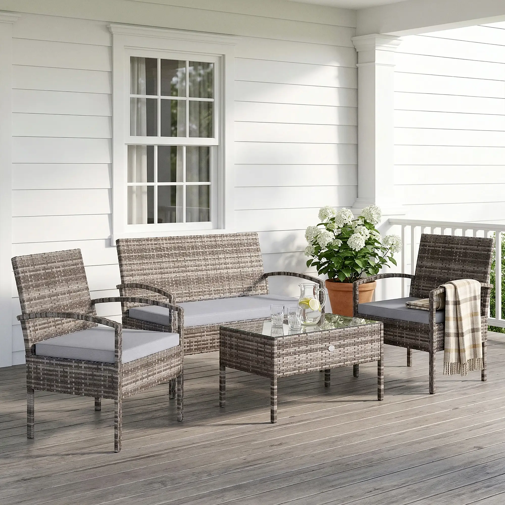 Patio Furniture Set, Loveseat, 2 Armchairs & Coffee Table, Light Grey - Image 2