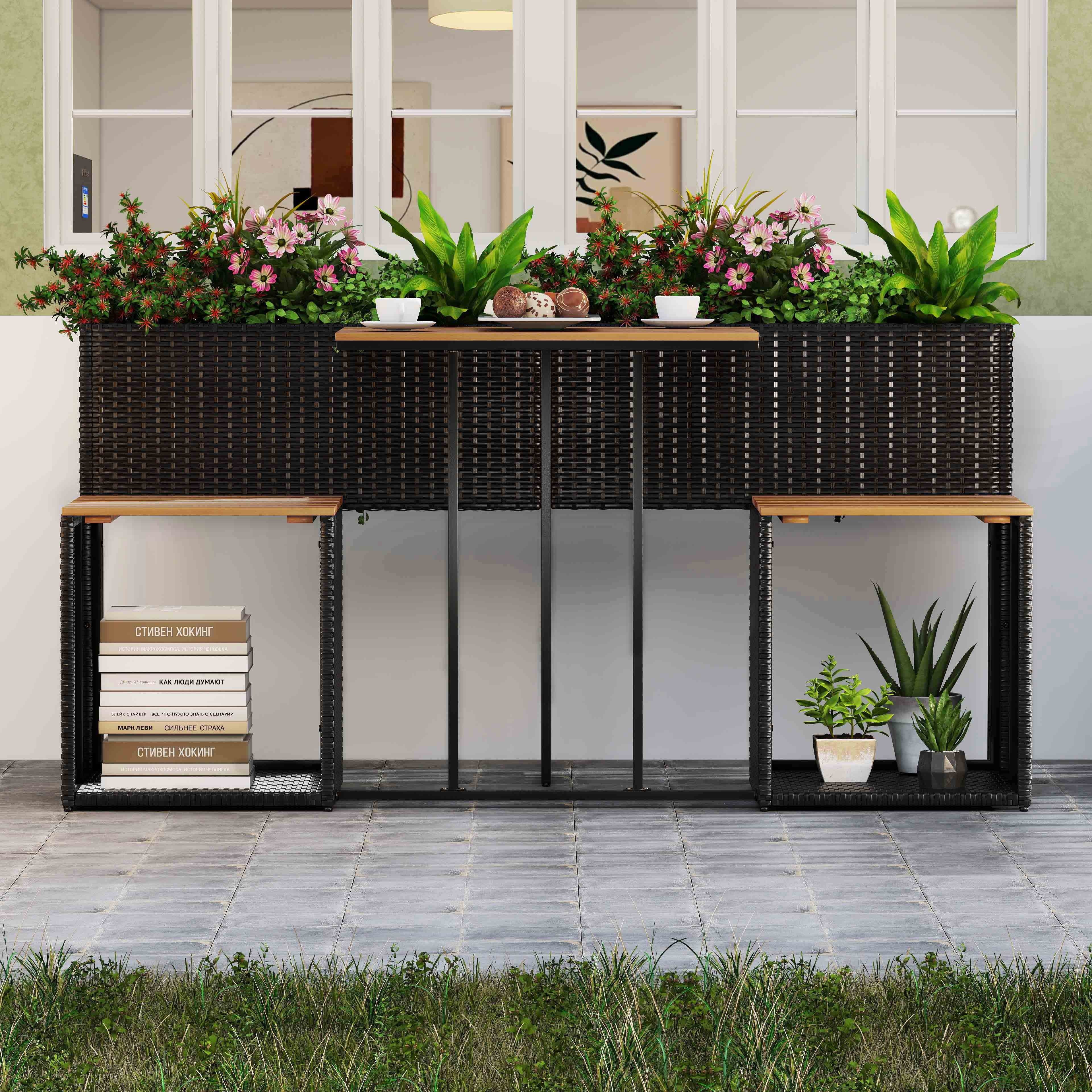 Patio Furniture Set With Raised Garden Bed, Black - Image 2