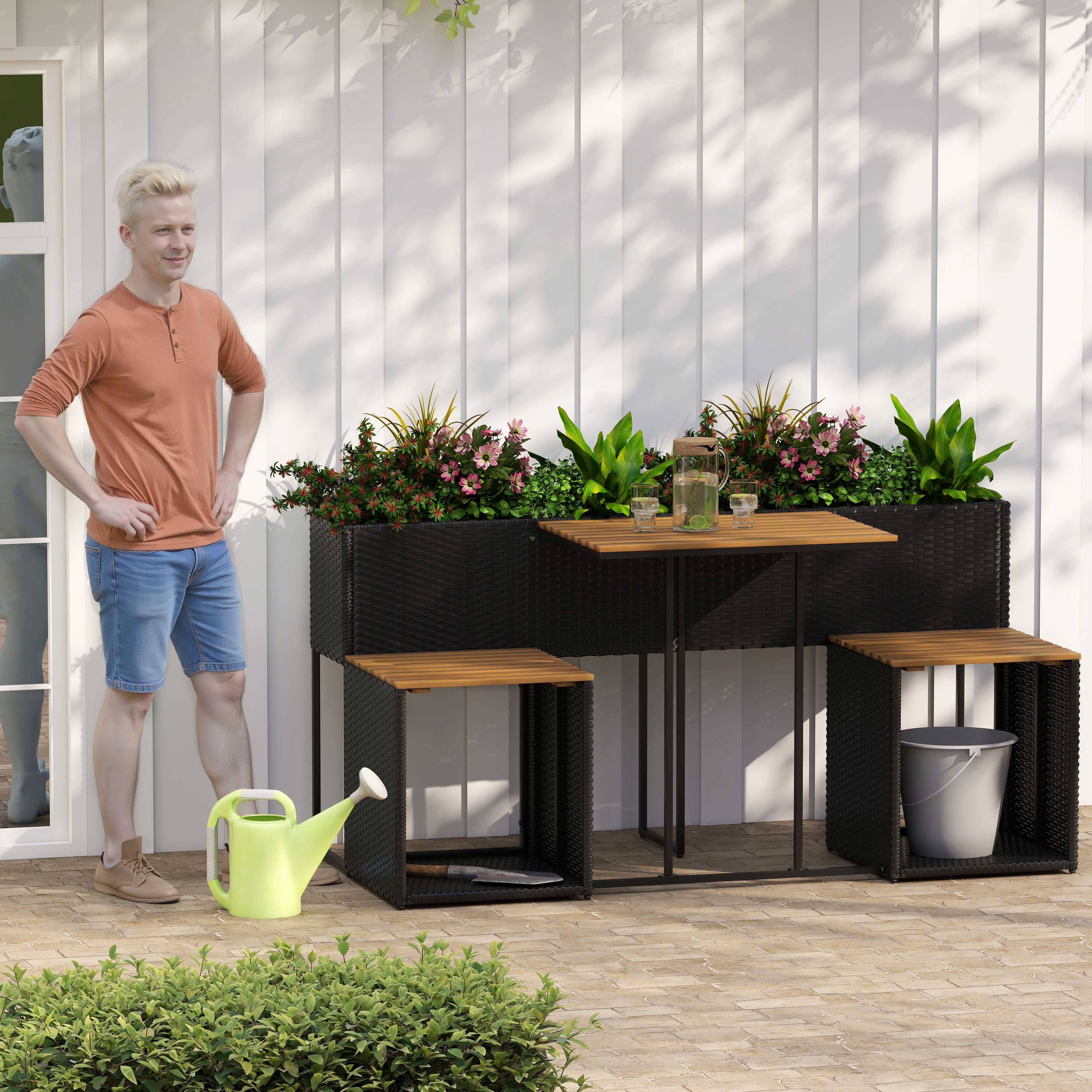 Patio Furniture Set With Raised Garden Bed, Black - Image 3