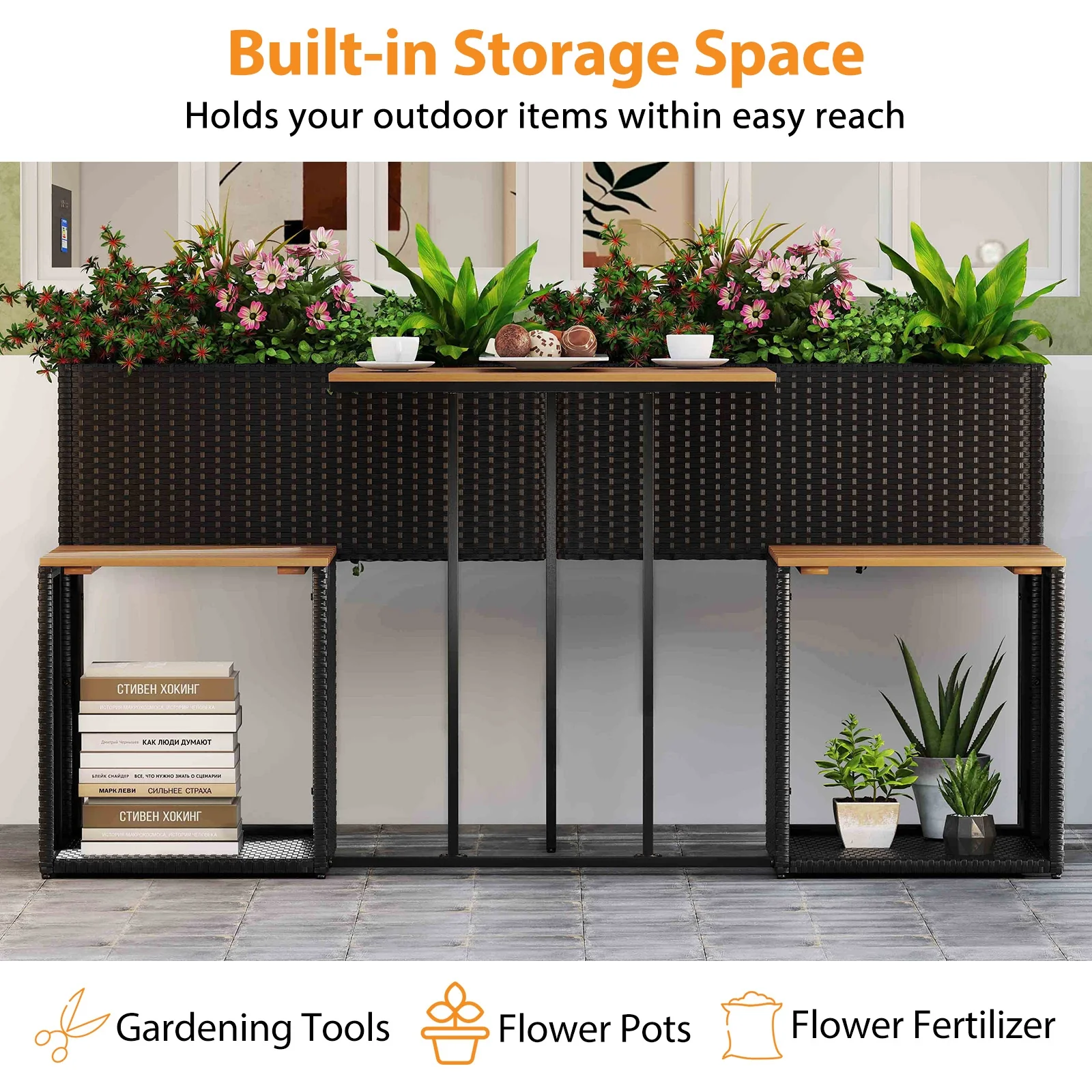 Patio Furniture Set With Raised Garden Bed, Black - Image 7