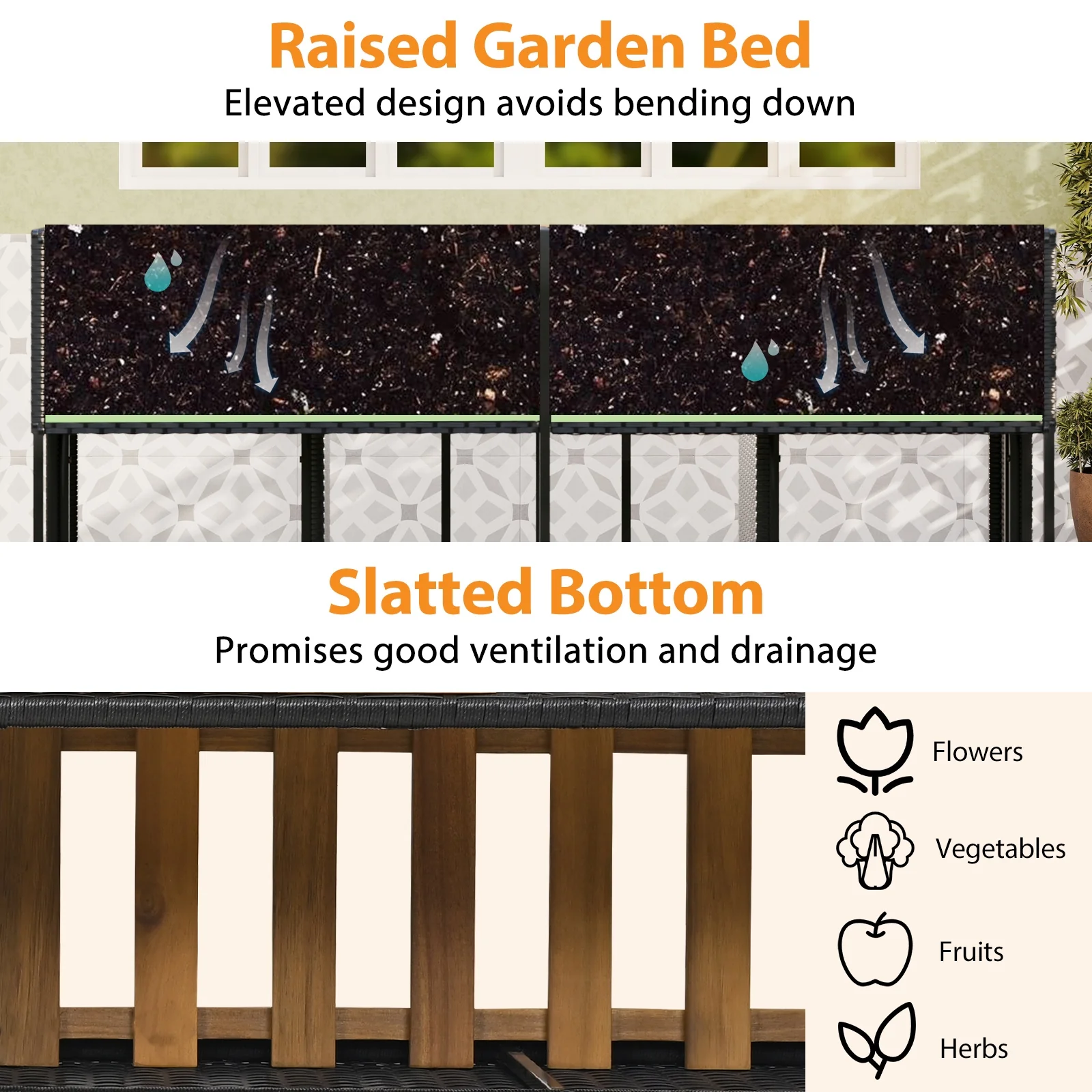 Patio Furniture Set With Raised Garden Bed, Black - Image 8