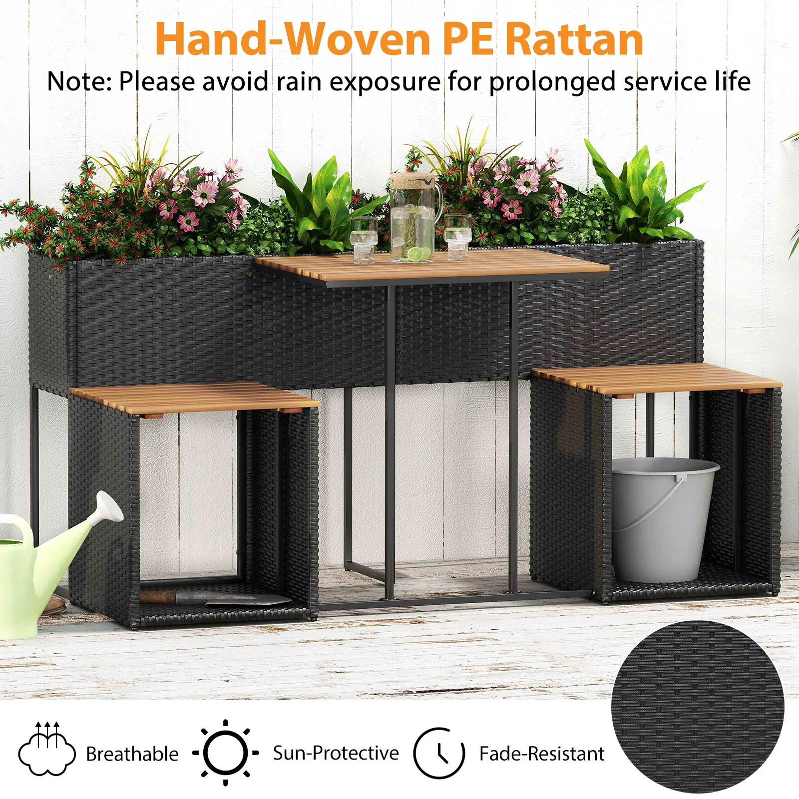 Patio Furniture Set With Raised Garden Bed, Black - Image 9