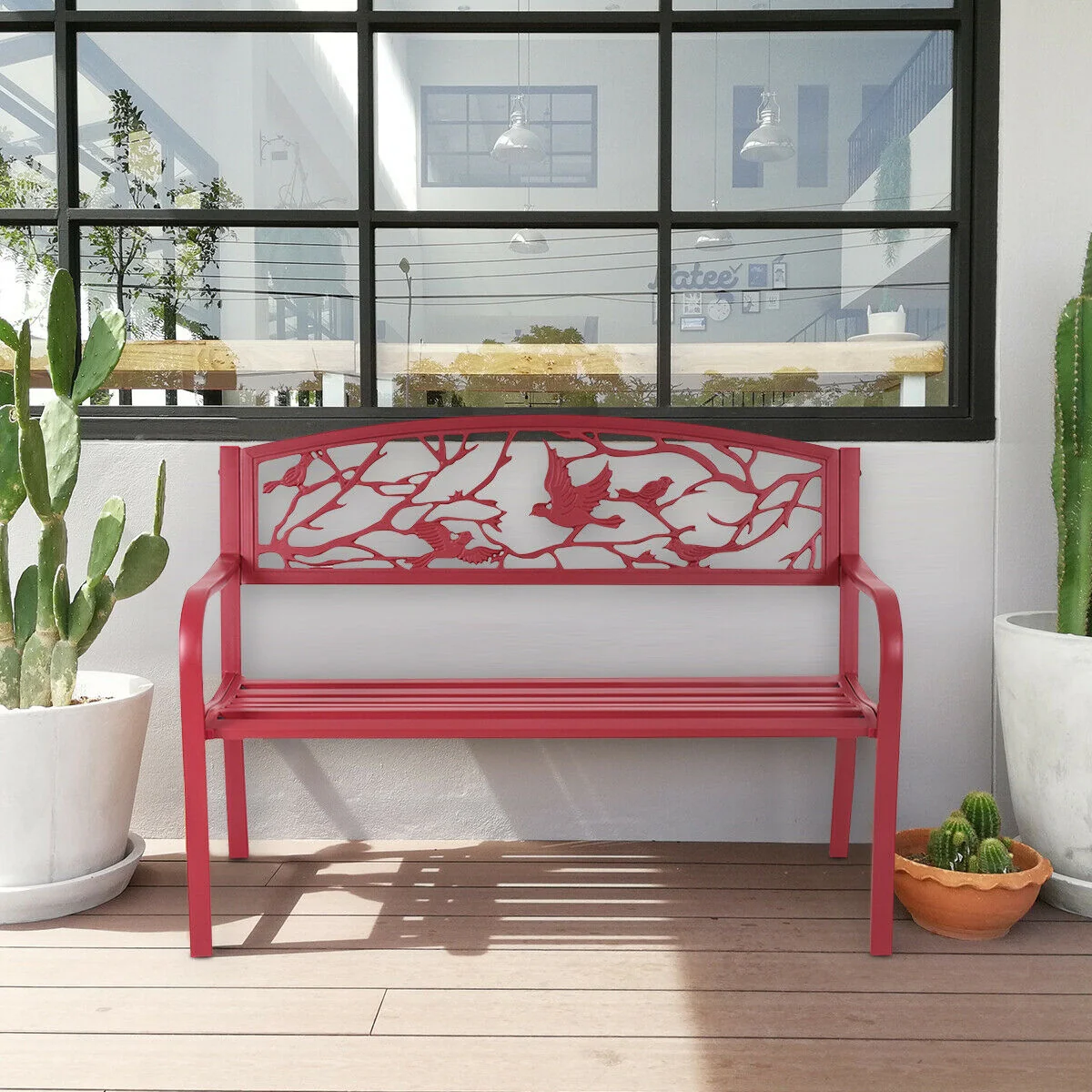 Patio Garden Bench, Outdoor Furniture, Red - Image 2