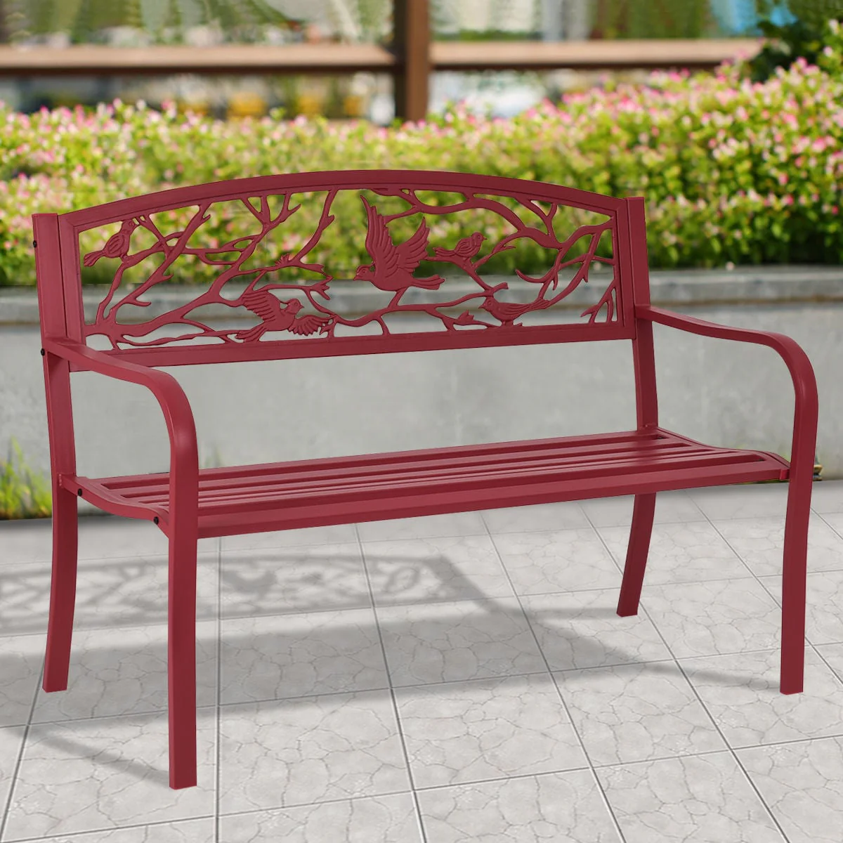 Patio Garden Bench, Outdoor Furniture, Red - Image 3