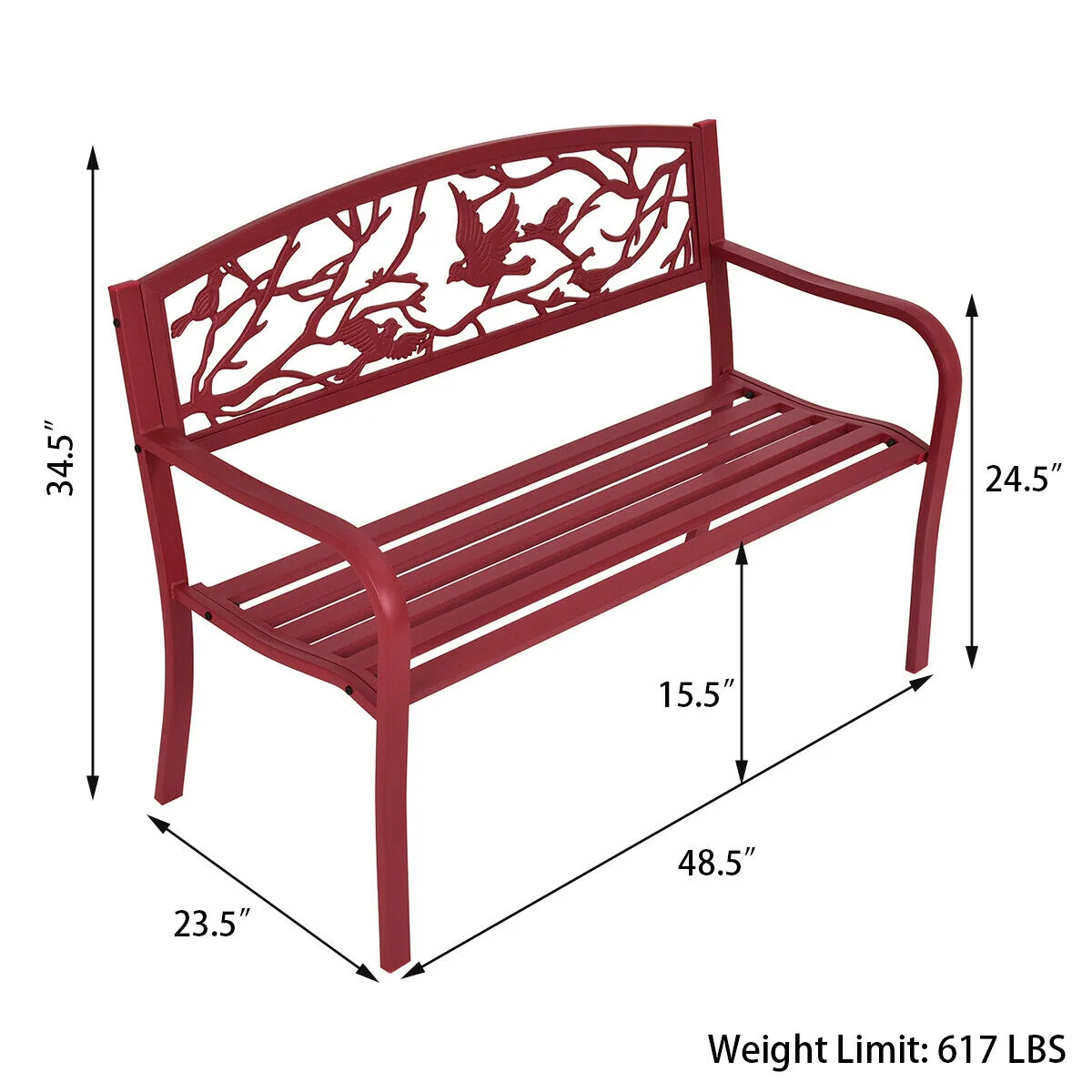 Patio Garden Bench, Outdoor Furniture, Red - Image 6