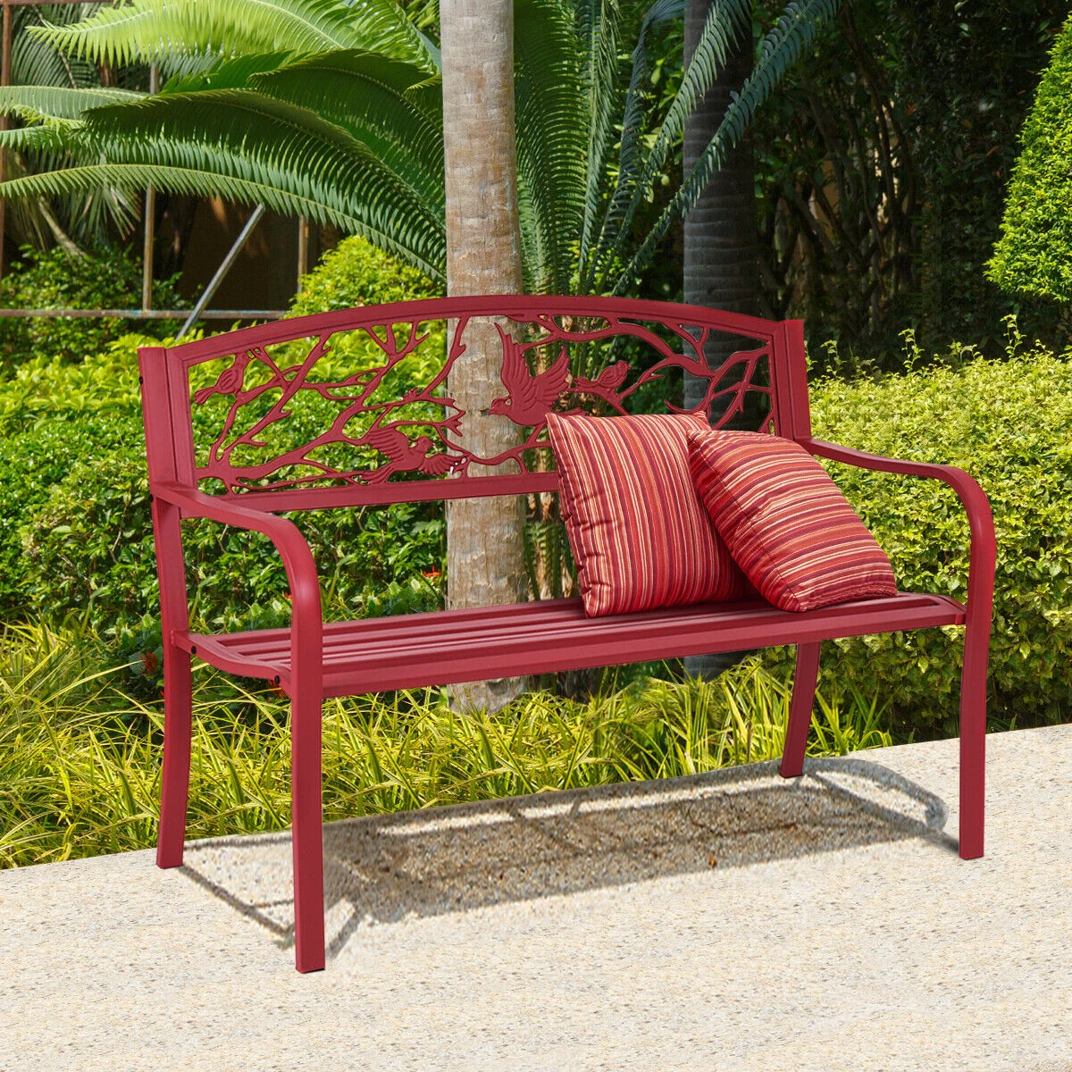 Patio Garden Bench, Outdoor Furniture, Red - Image 9