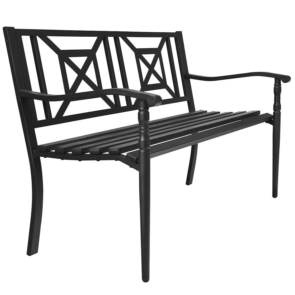 Patio Garden Bench, Powder Coated Steel Frame, Black - Image 10