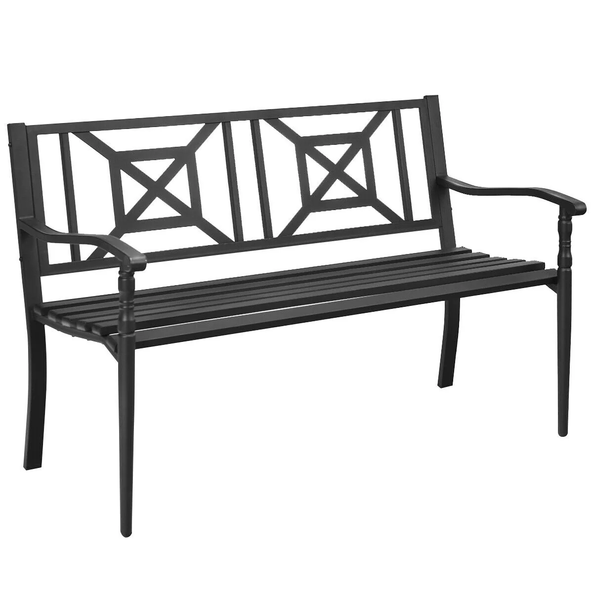 Patio Garden Bench, Powder Coated Steel Frame, Black - Image 4