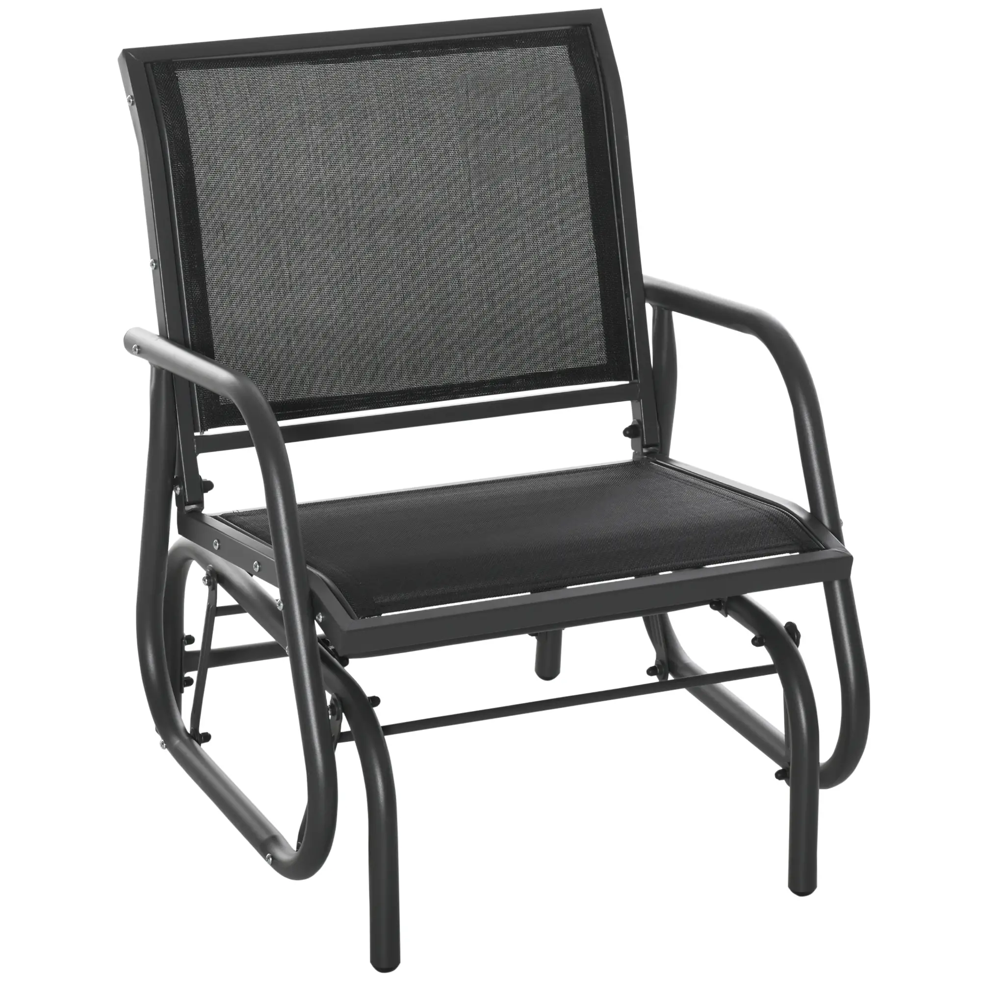 Patio Glider, Breathable Mesh Seat, Metal Frame, Black