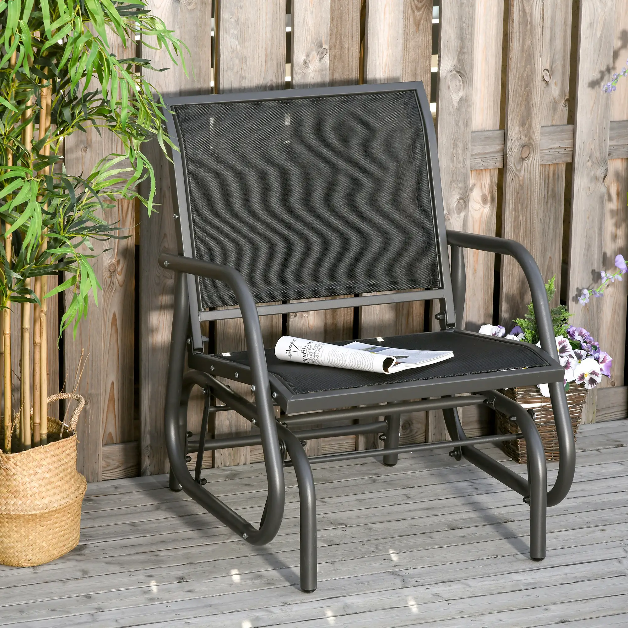 Patio Glider, Breathable Mesh Seat, Metal Frame, Black - Image 2