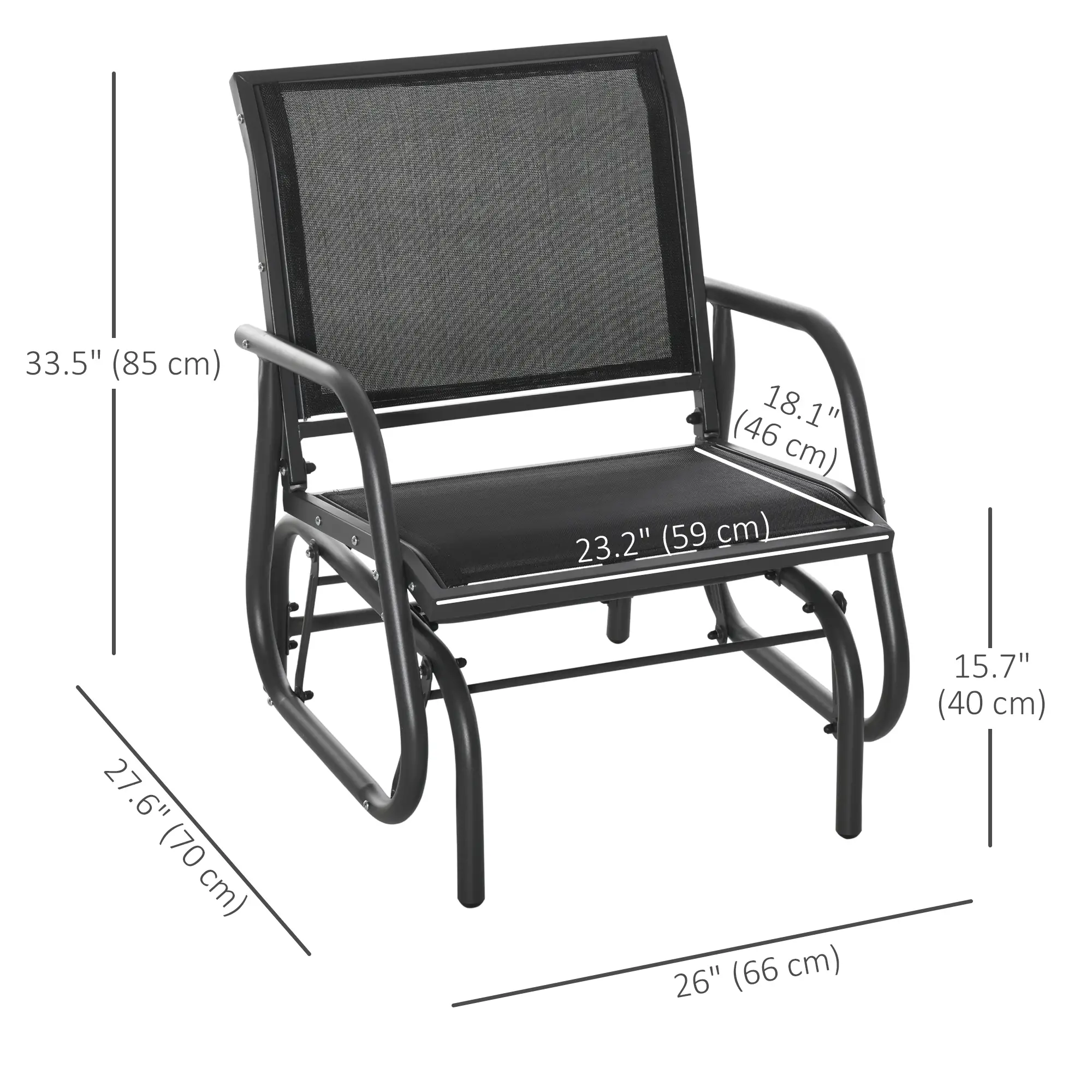 Patio Glider, Breathable Mesh Seat, Metal Frame, Black - Image 3