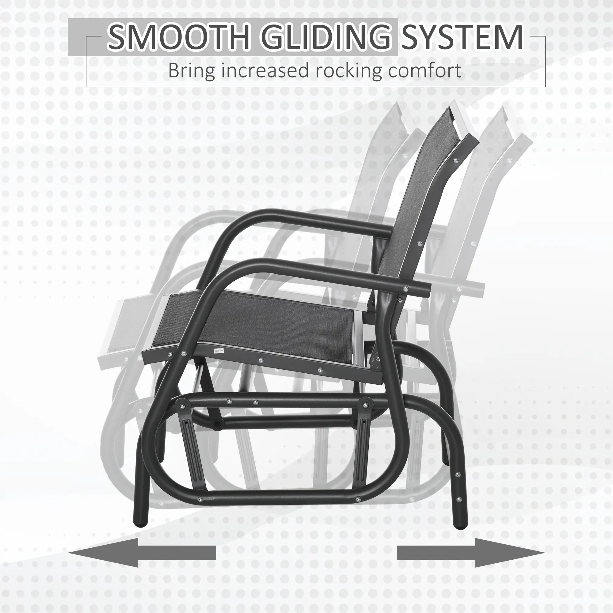 Patio Glider, Breathable Mesh Seat, Metal Frame, Black - Image 4