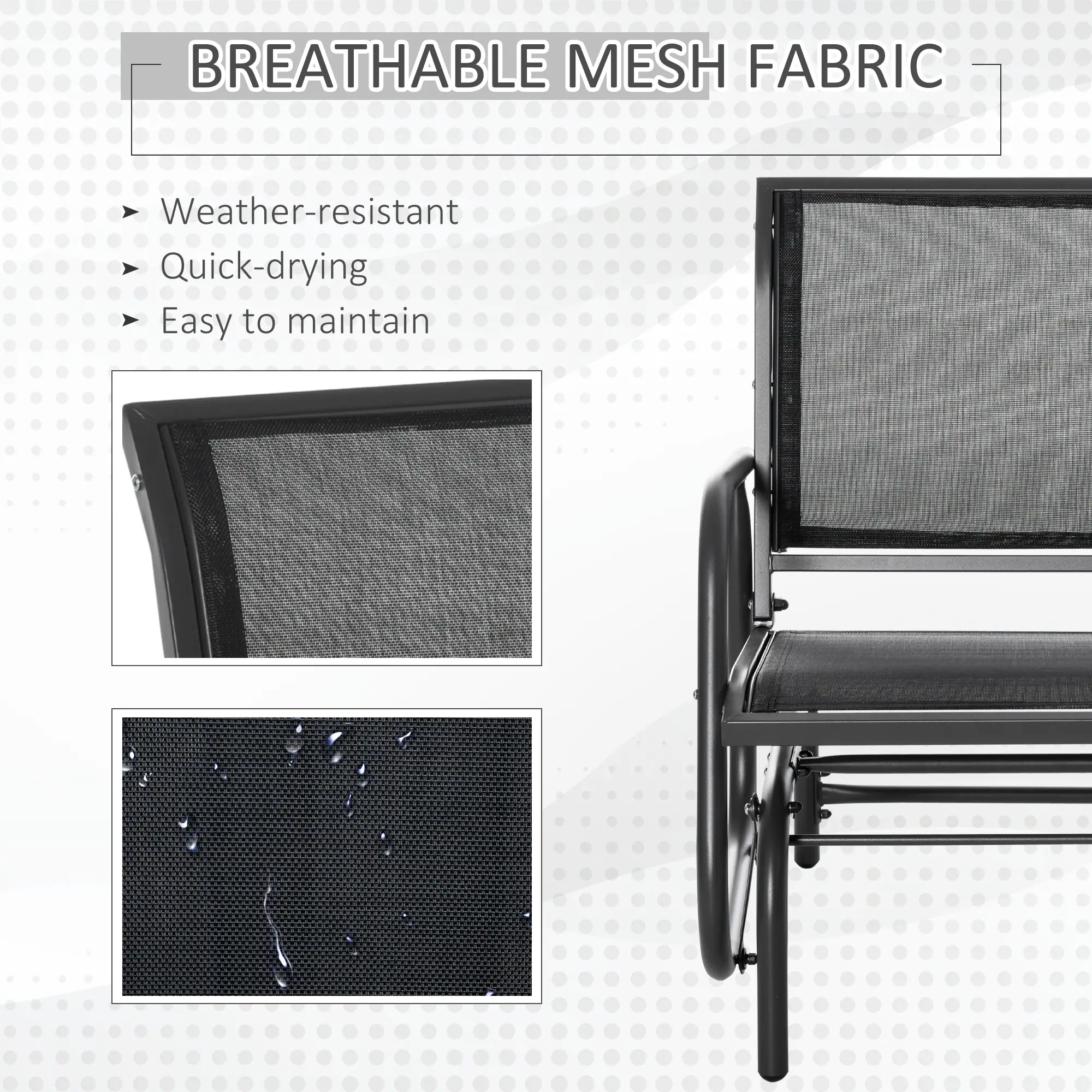Patio Glider, Breathable Mesh Seat, Metal Frame, Black - Image 5
