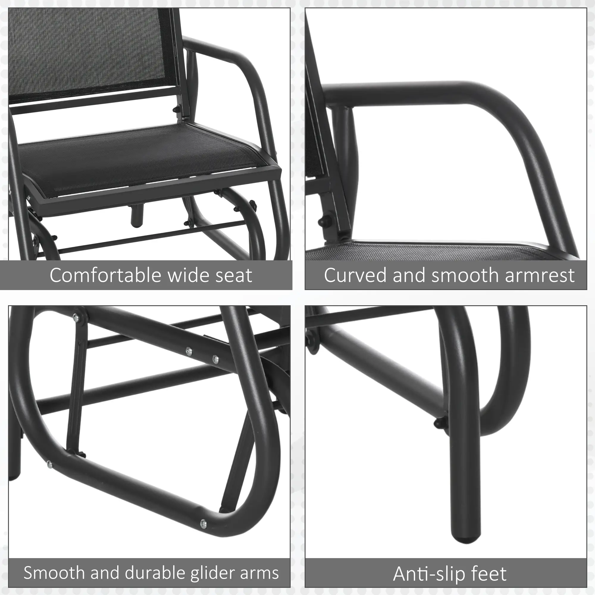 Patio Glider, Breathable Mesh Seat, Metal Frame, Black - Image 7