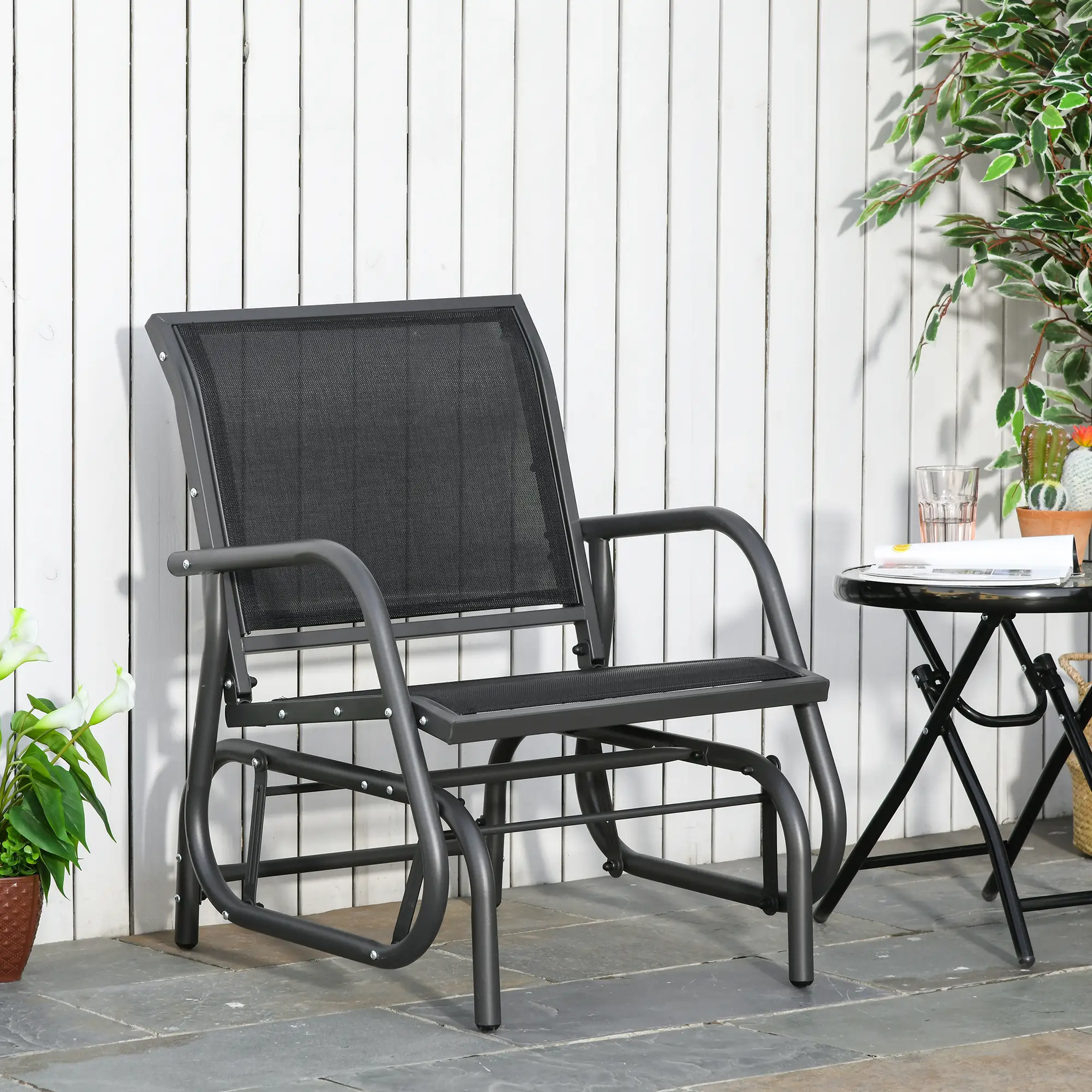 Patio Glider, Breathable Mesh Seat, Metal Frame, Black - Image 8